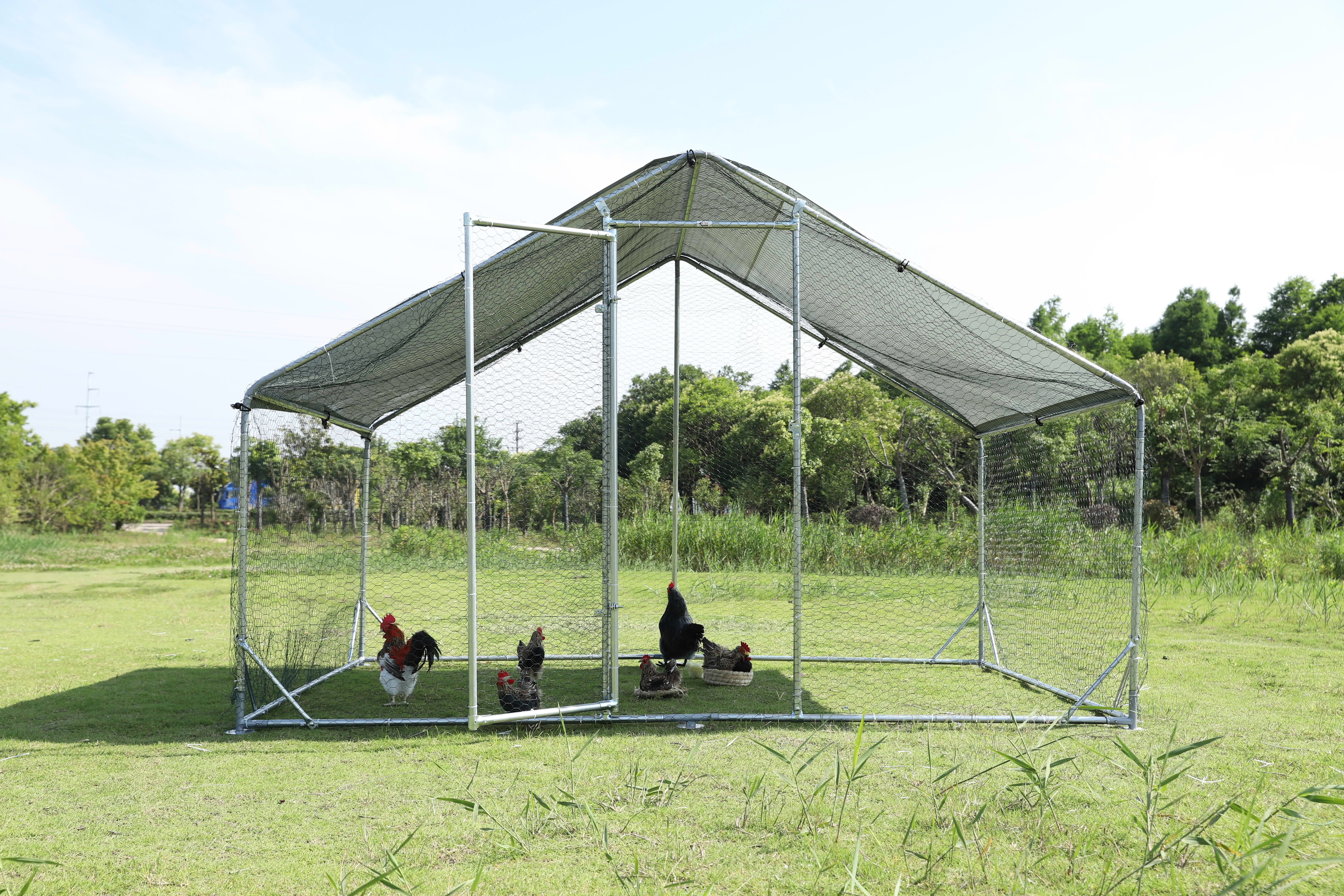 MAYEERTY Large Metal Chicken Coop, 20-30 Fowl Capacity, 420D Oxford Waterproof Cover for Duck Rabbit