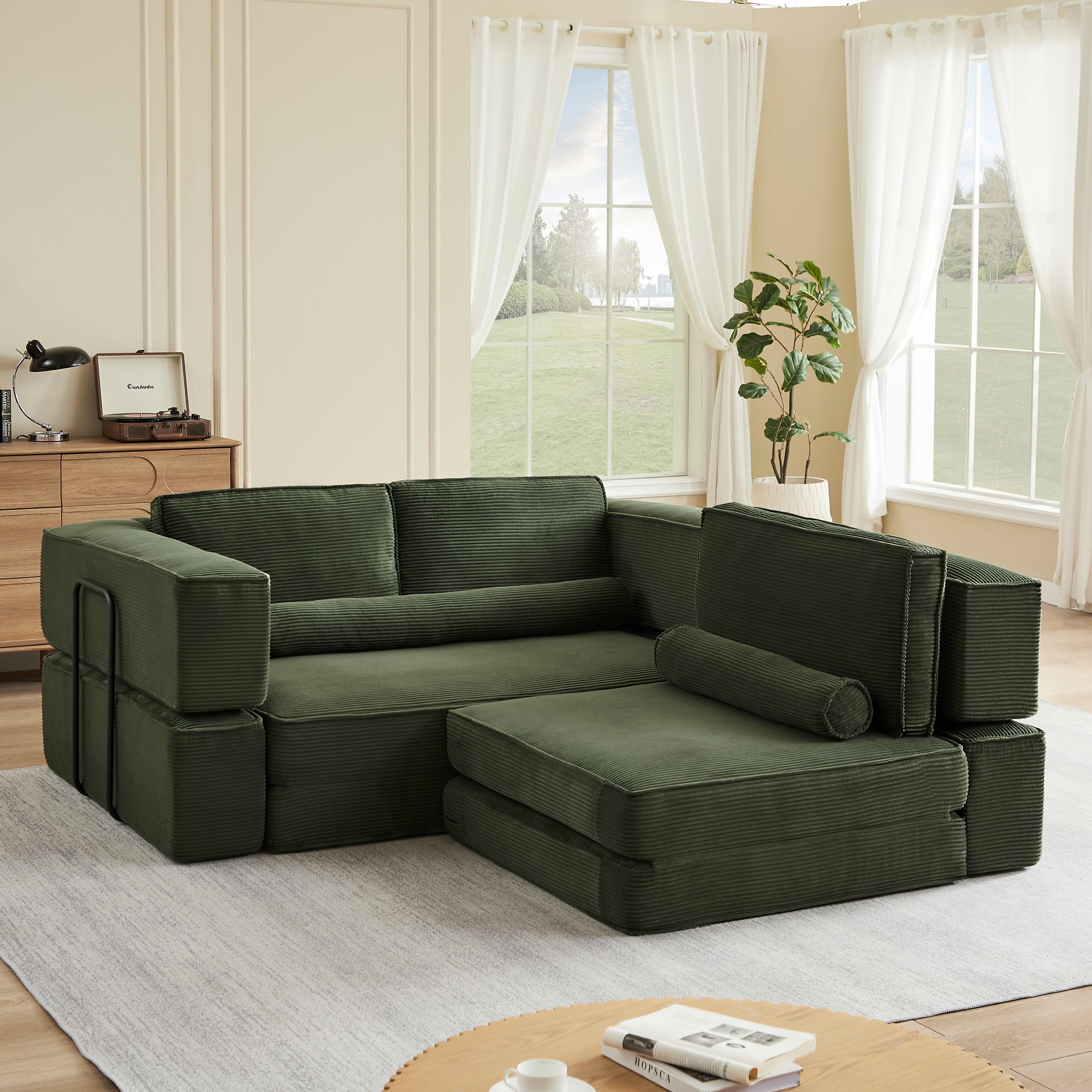 MAYEERTY Large Modern Corduroy Modular Sofa Set with Sturdy Metal Frame, Versatile for Living Room & Parent-Child Activities