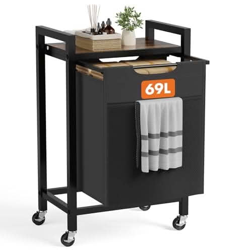 MAYEERTY Laundry Hamper with 4 Pull-Out Removable Bags, Clothing Sorter with Shelf and Wheels