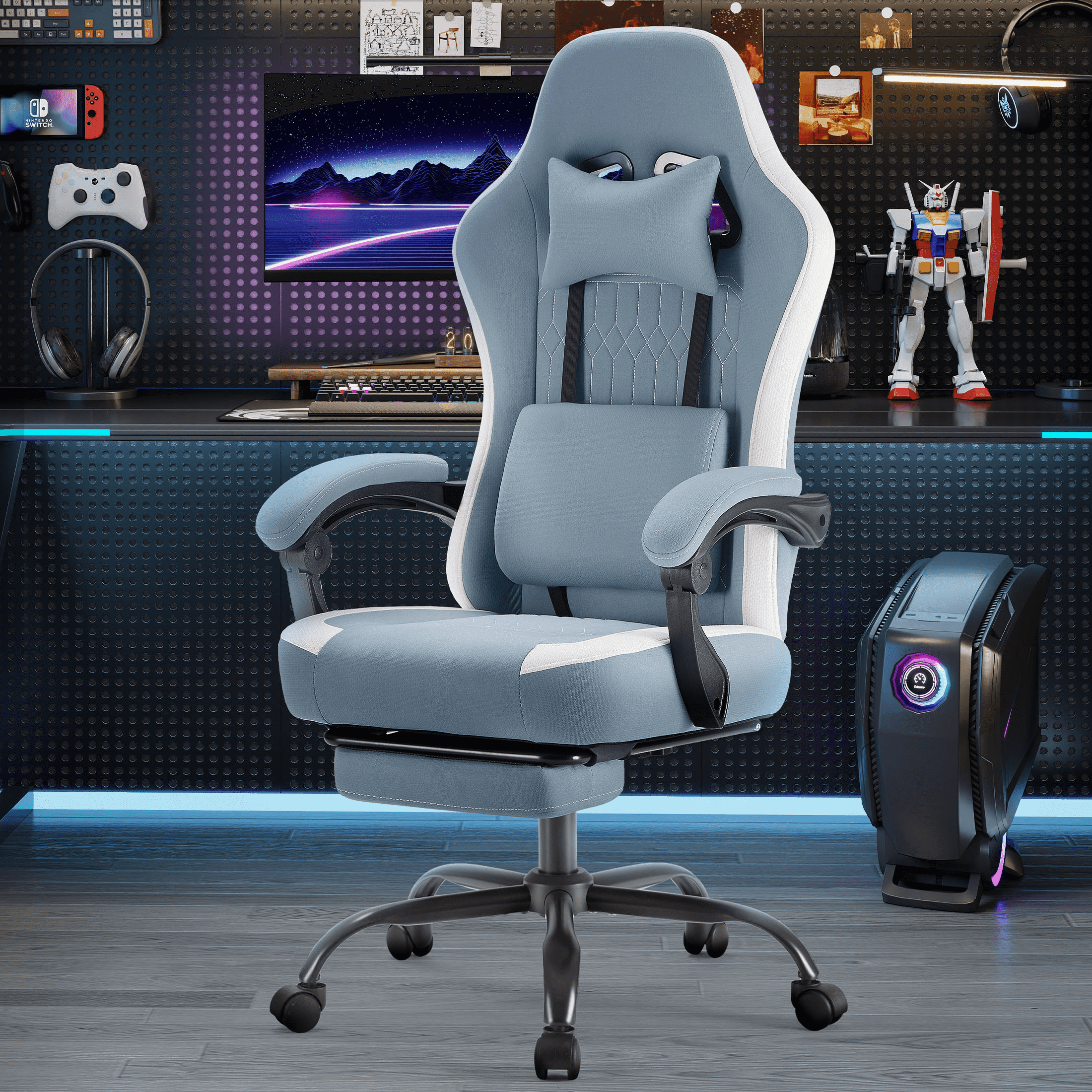 MAYEERTY Ergonomic Gaming Computer Chair with Pocket Spring Cushion, Adjustable Headrest Lumbar Pillow, 90°-135° Reclining Height Adjustable Desk Chair with Armrests