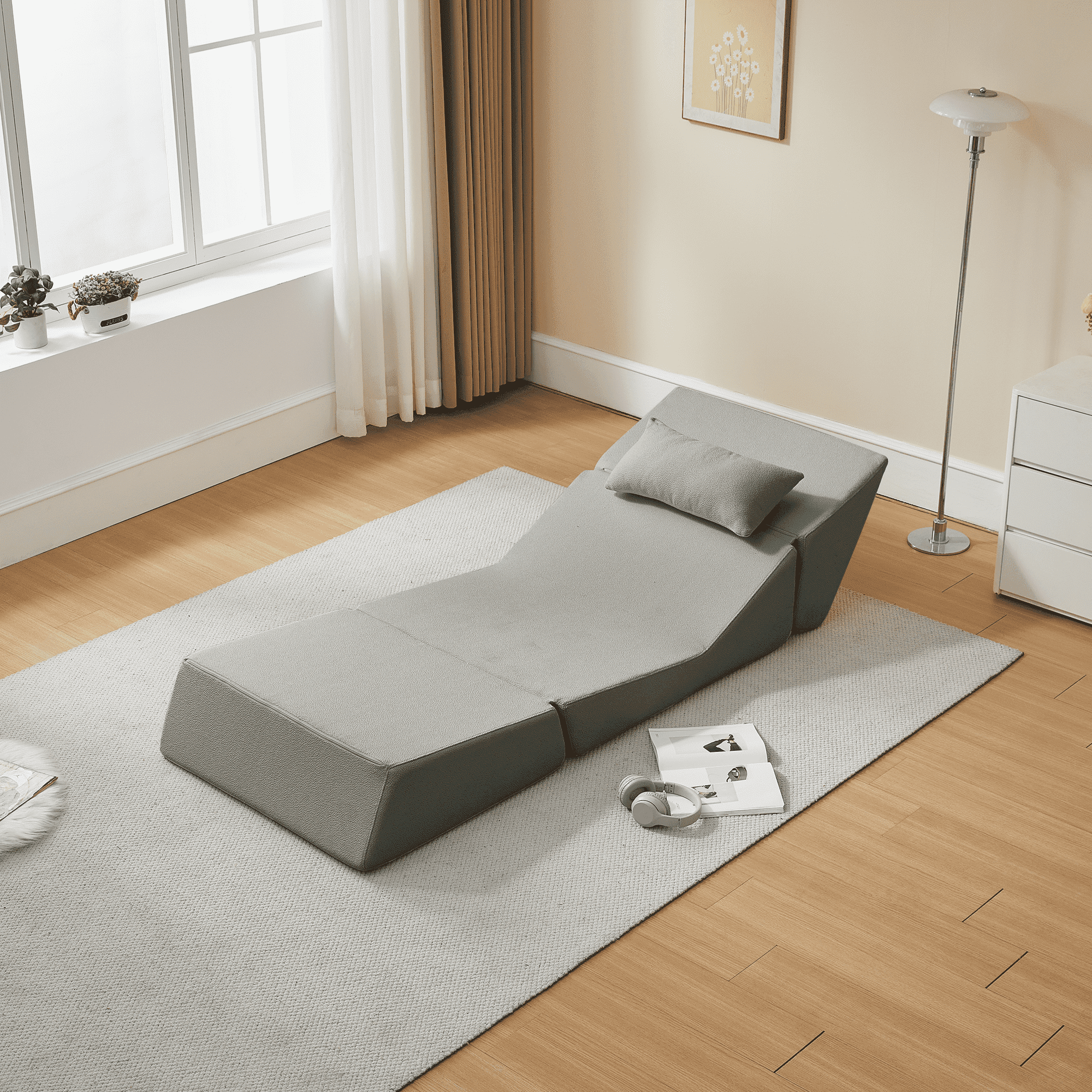 MAYEERTY Leisure Convertible Alpaca Wool Fabric Sofa Chair Modern 2-in-1 Functional Compressed Sofa Bed Perfect for Small Space Living Room Dormitory Apartment Study