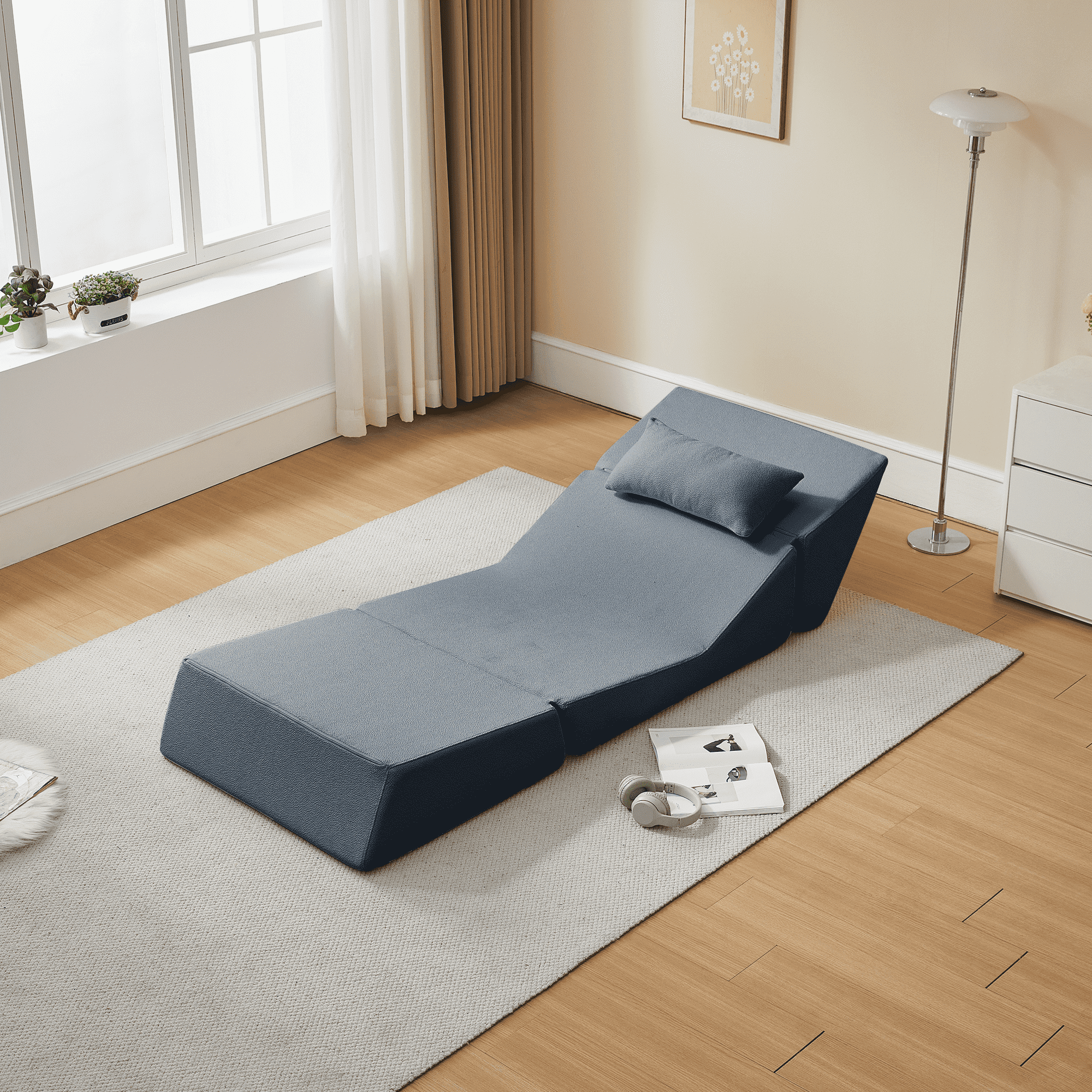 MAYEERTY Leisure Convertible Alpaca Wool Fabric Sofa Chair Modern 2-in-1 Functional Compressed Sofa Bed Perfect for Small Space Living Room Dormitory Apartment Study