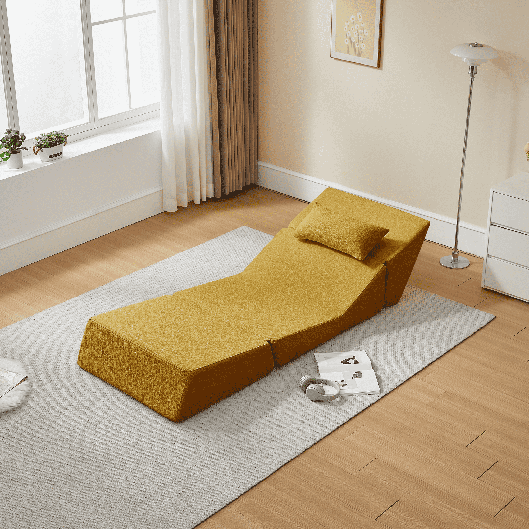 MAYEERTY Leisure Convertible Alpaca Wool Fabric Sofa Chair Modern 2-in-1 Functional Compressed Sofa Bed Perfect for Small Space Living Room Dormitory Apartment Study