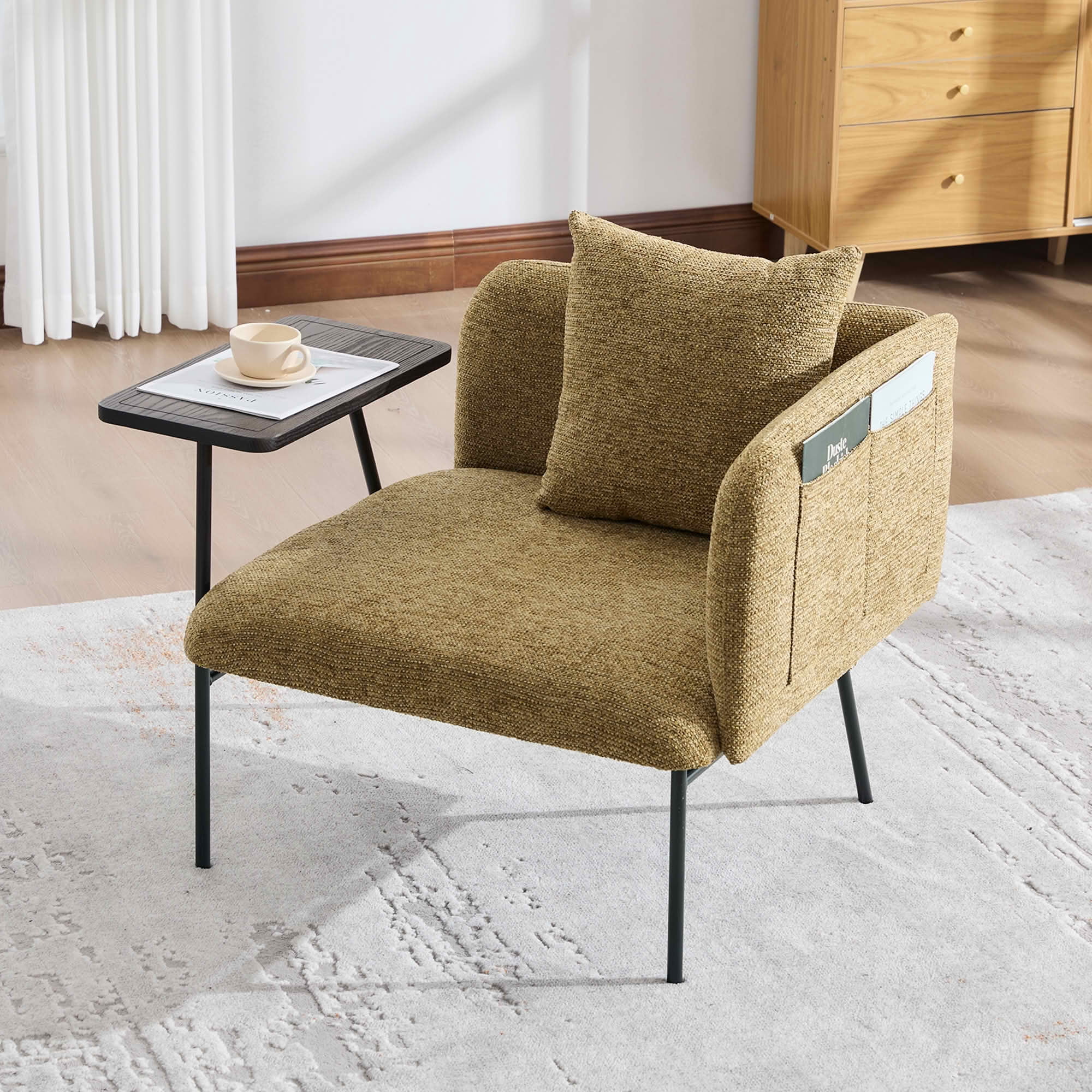 MAYEERTY Leisure Lounge Chair with Side Table & Back Pillow, Armchair, Yellow, Living Room Bedroom