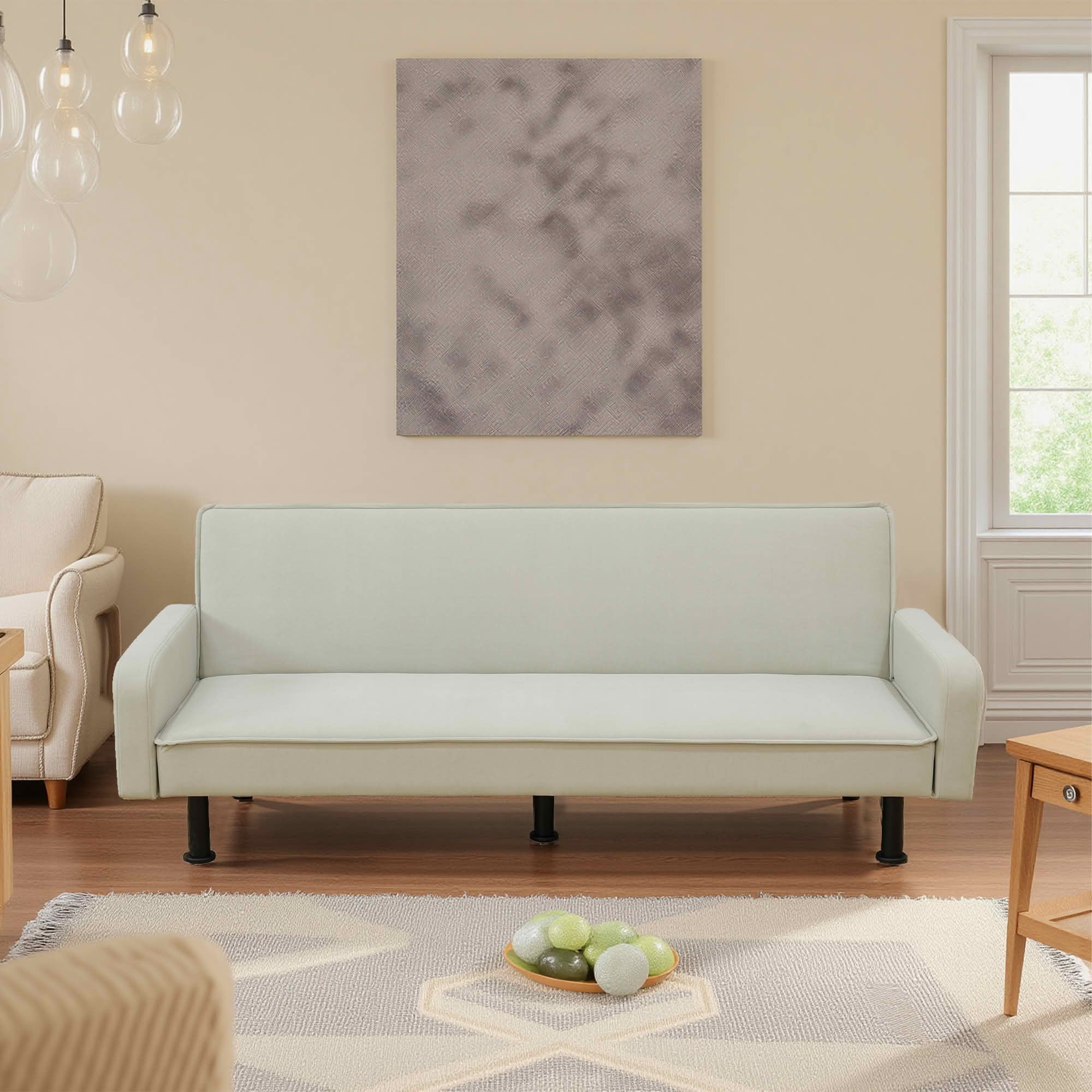 MAYEERTY 77.5in Light Gray Calico Loveseat, 1-Piece Modern Upholstered Sofa Couch, Calico Fabric Living Room Furniture for Home Apartment Bedroom