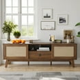 thumbnail image 1 of MAYEERTY Light Walnut 70"Rattan&Wood TV Stand, Boho Media Console with Drawer& 2 Cabinets for Living Room, 1 of 8