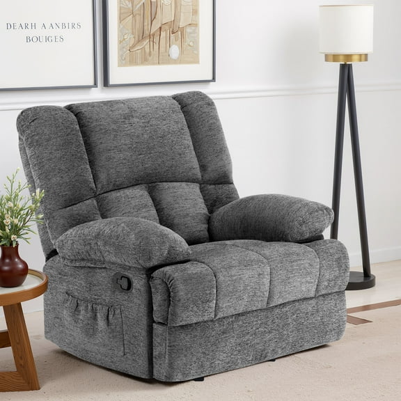 MAYEERTY Limestone Oversized Rocking Recliner Sofa for Adults, Chenille, Ergonomic, Perfect for Living Room