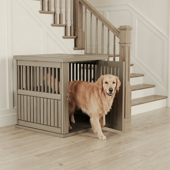MAYEERTY Lockable Gate Pet Crate, Furniture-Style Multi-Use Shelter & Side Table for Home Patio