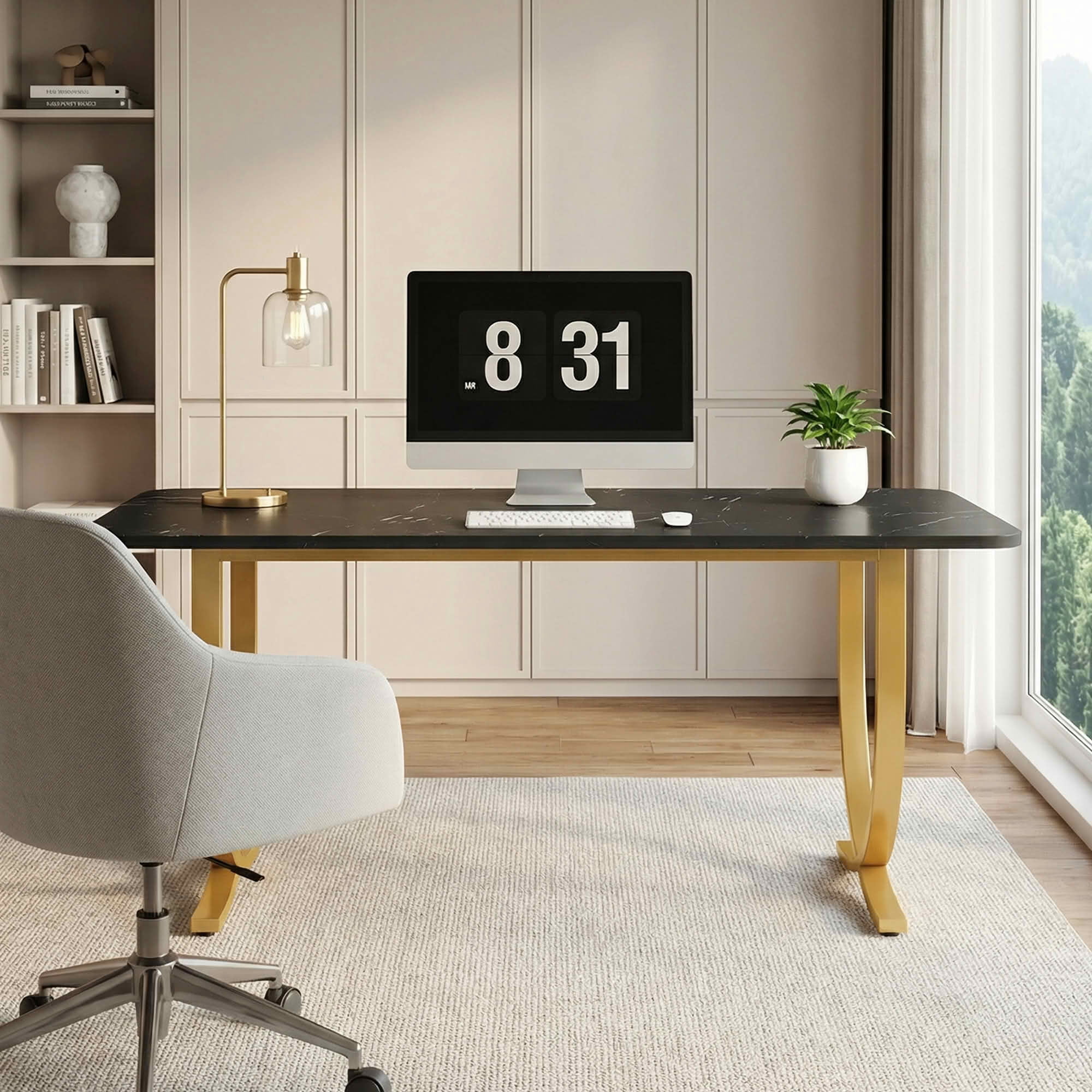 MAYEERTY Luxury Faux Marble Dining Table, 63 Inch Rectangular Modern Kitchen Table with Adjustable Foot Pads for Home Cafe Office