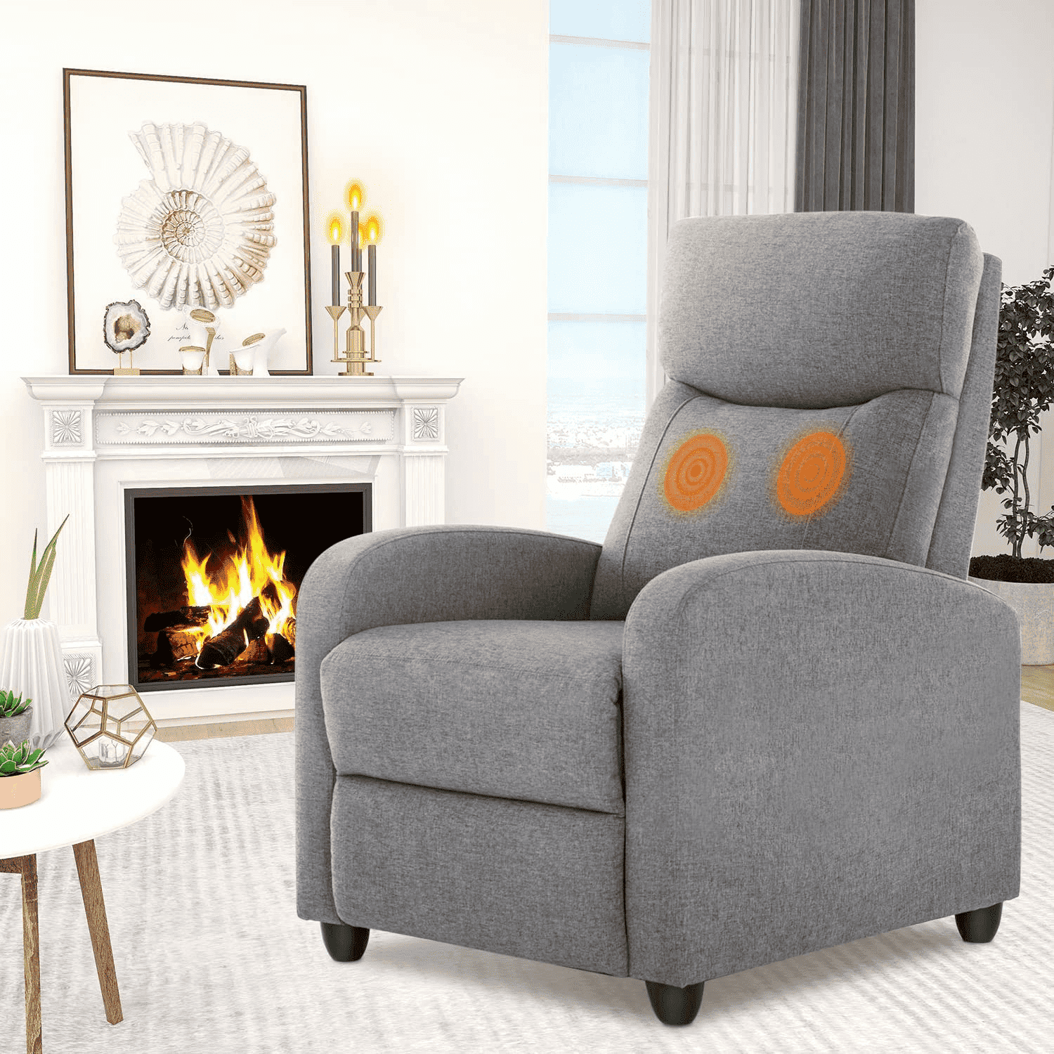 MAYEERTY Manual Recliner Chair Single Sofa, Massage and Heating, Adjustable Backrest, Leather Casual Chair for Living Room