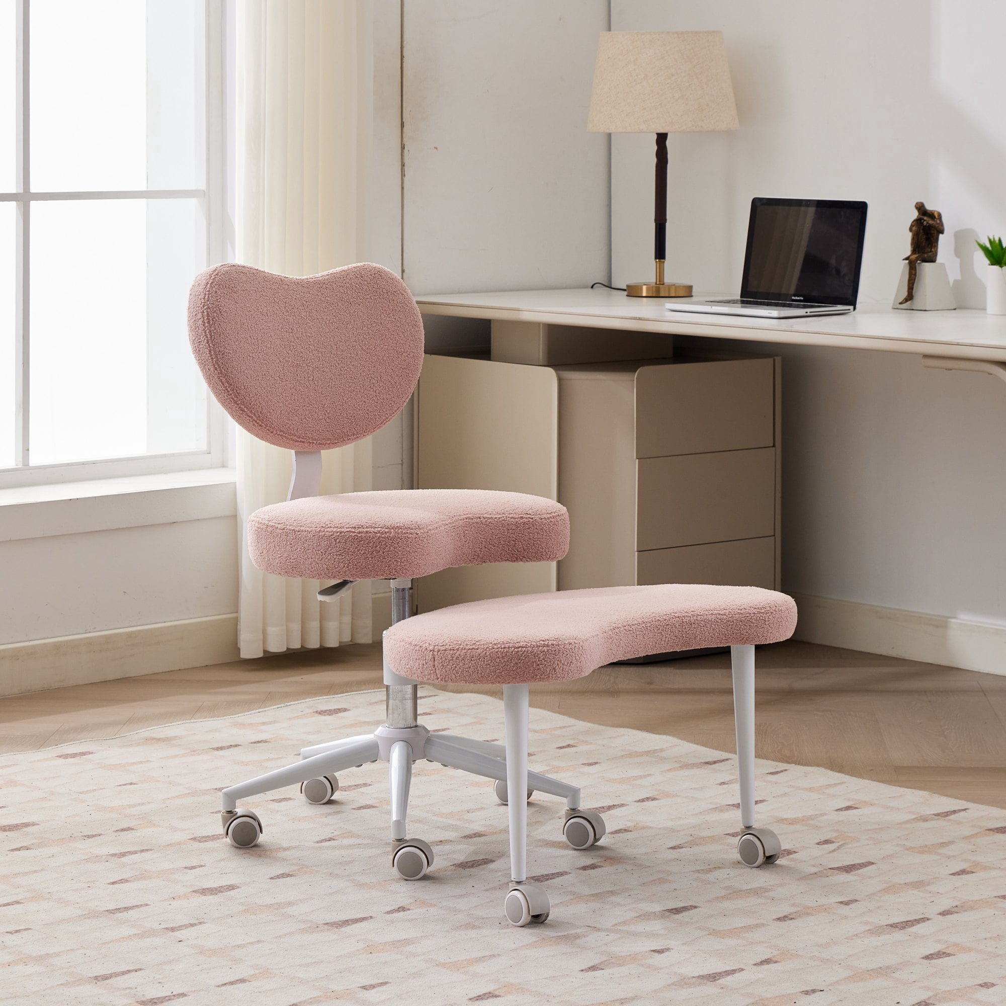 MAYEERTY Meditation Chair Plus - Cross-Legged Design, Wheels, ADHD-Friendly, Lumbar Support, Adjustable Stool, Pink