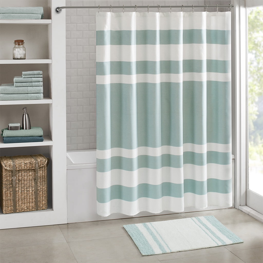 MAYEERTY Medium Pile Cotton Reversible Bathroom Rug, Non-Slip Bath Mat, Aqua, 27"W x 45"L