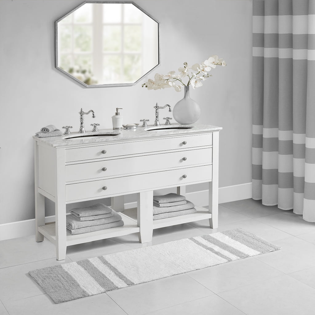 MAYEERTY Medium Pile Cotton Reversible Bathroom Rug, Non-Slip Bath Mat, Grey, 24"W x 72"L