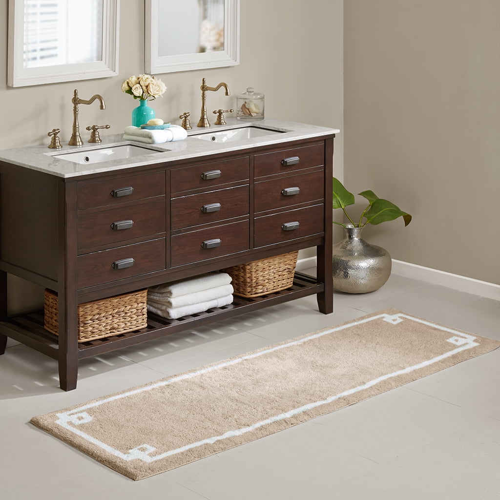MAYEERTY Medium Pile Cotton Tufted Bathroom Rug, Taupe, 24"W x 72"L