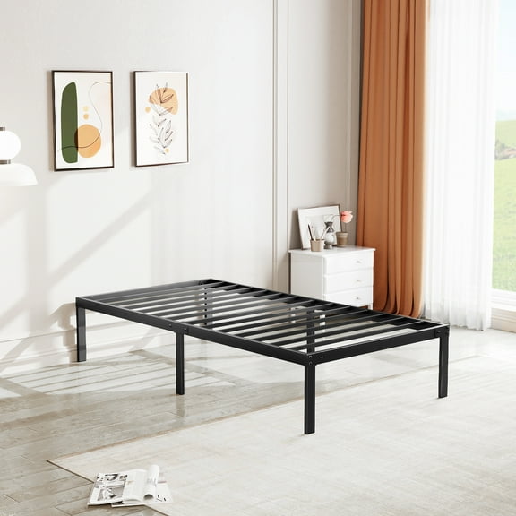 MAYEERTY Metal Bed Frame with Sturdy Steel Slat Support Twin Size，Black