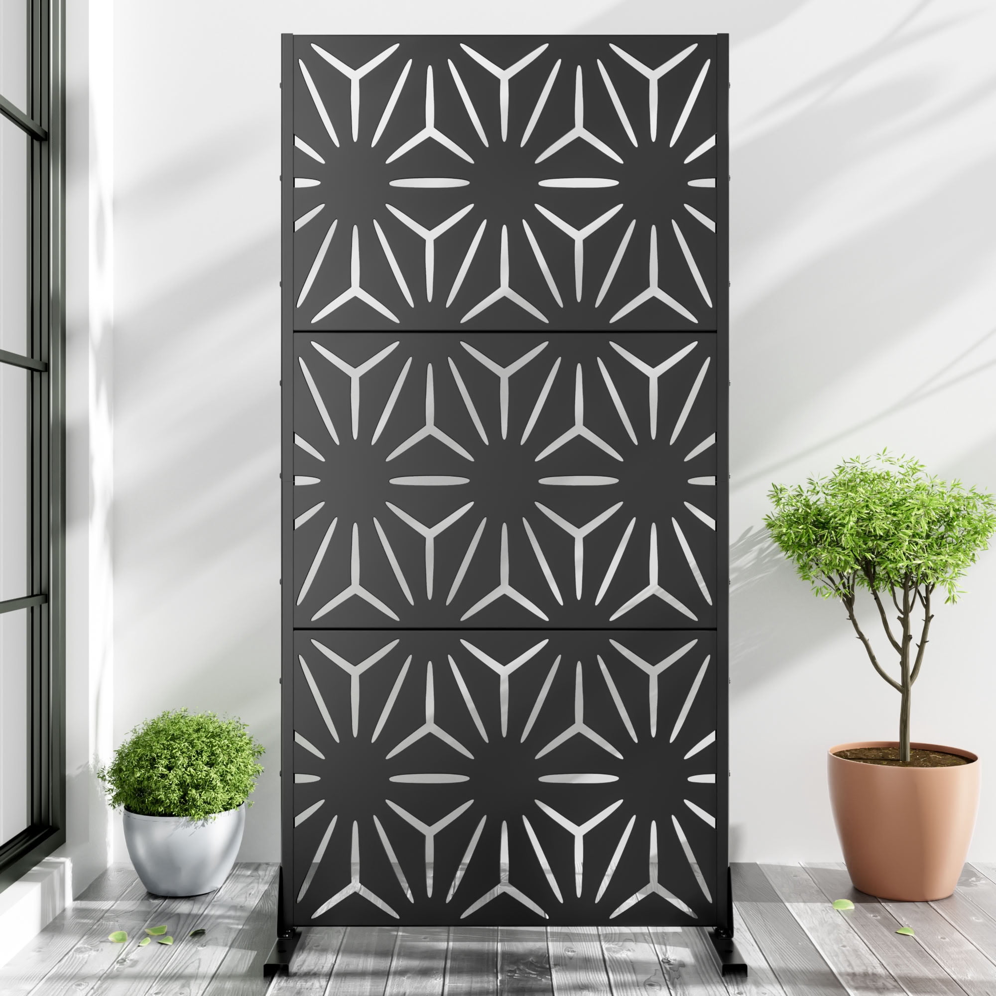 MAYEERTY Metal Outdoor Privacy Screen Panel Garden Divider Patio Backyard Decorative Privacy Fence, 72×35.4×15.7in