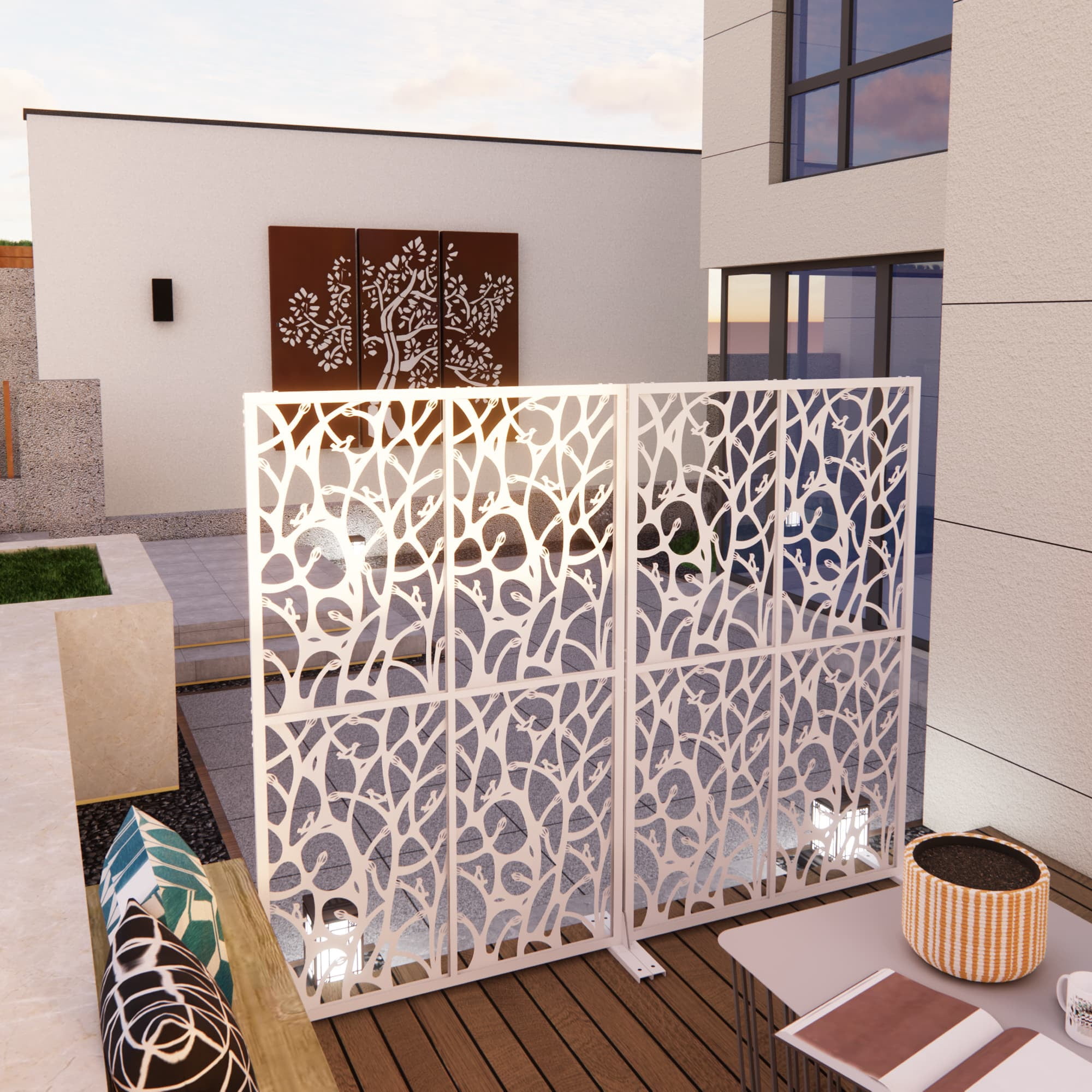 MAYEERTY Metal Privacy Screens W3.8Ft X H6Ft Outdoor Indoor Divider Free Standing Decorative White Bird Shape Balcony Patio Garden