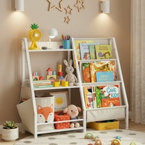 MAYEERTY Metal White Kids Bookshelf, 3-Tier Bookcase with Side Pocket, Children's Storage Organizer for Books & Toys