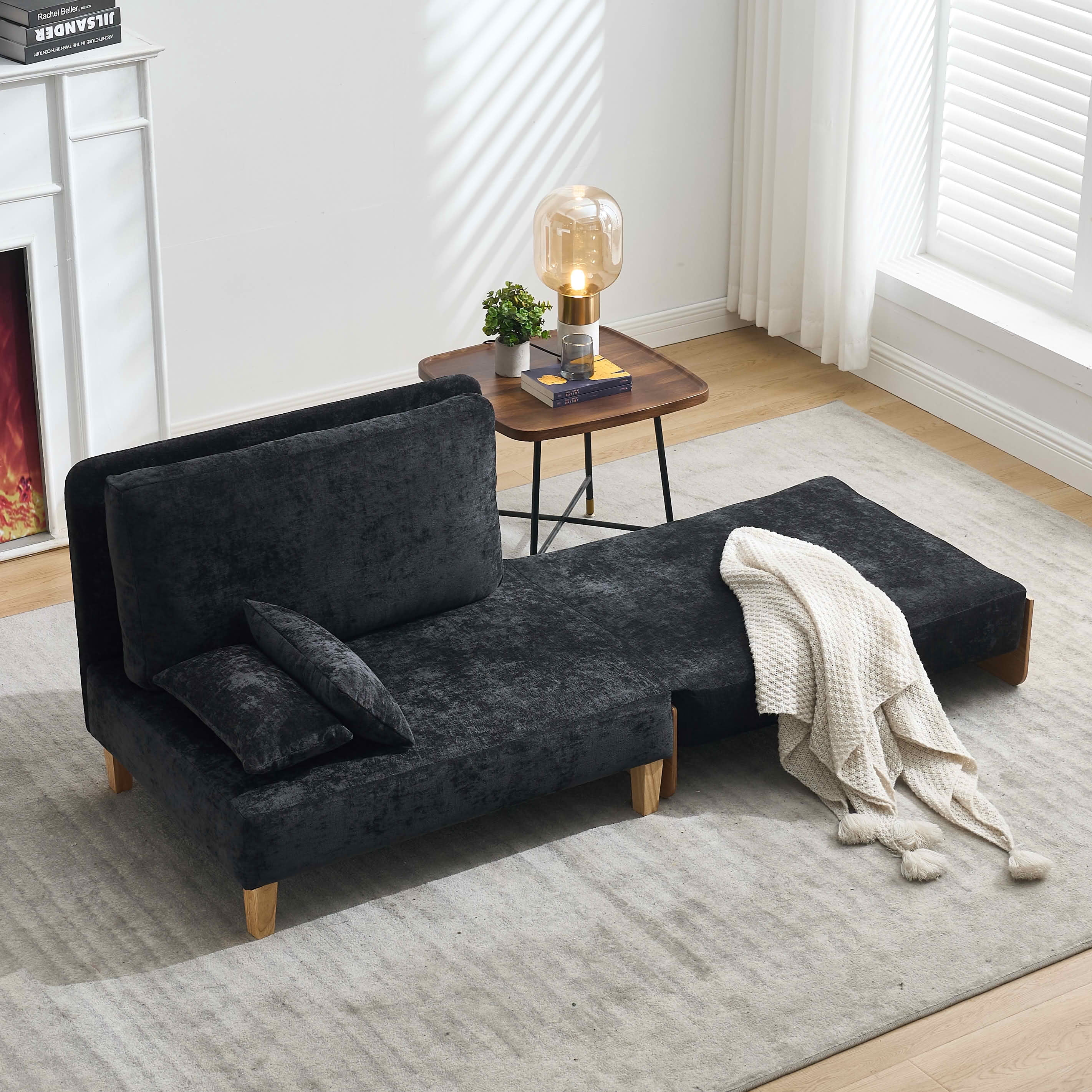MAYEERTY Mid-Century 3-in-1 Sofa Bed, Foldable Convertible Sleeper Couch with Pillows for Small Bedroom & Apartment