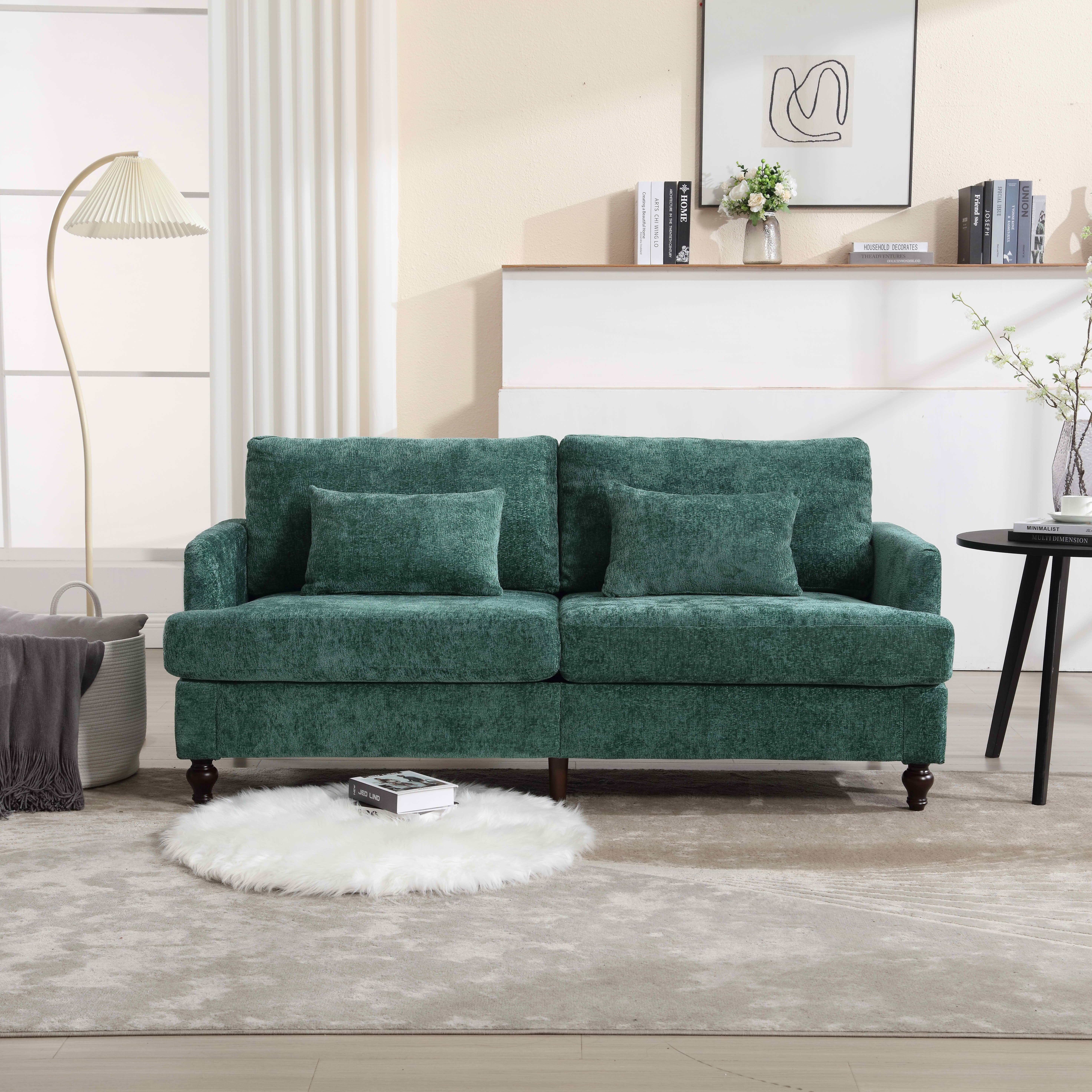 MAYEERTY Mid-Century Chenille 2-Seater Loveseat, Comfy Deep Seat Sofa with Brown Wood Feet for Small Living Room & Bedroom