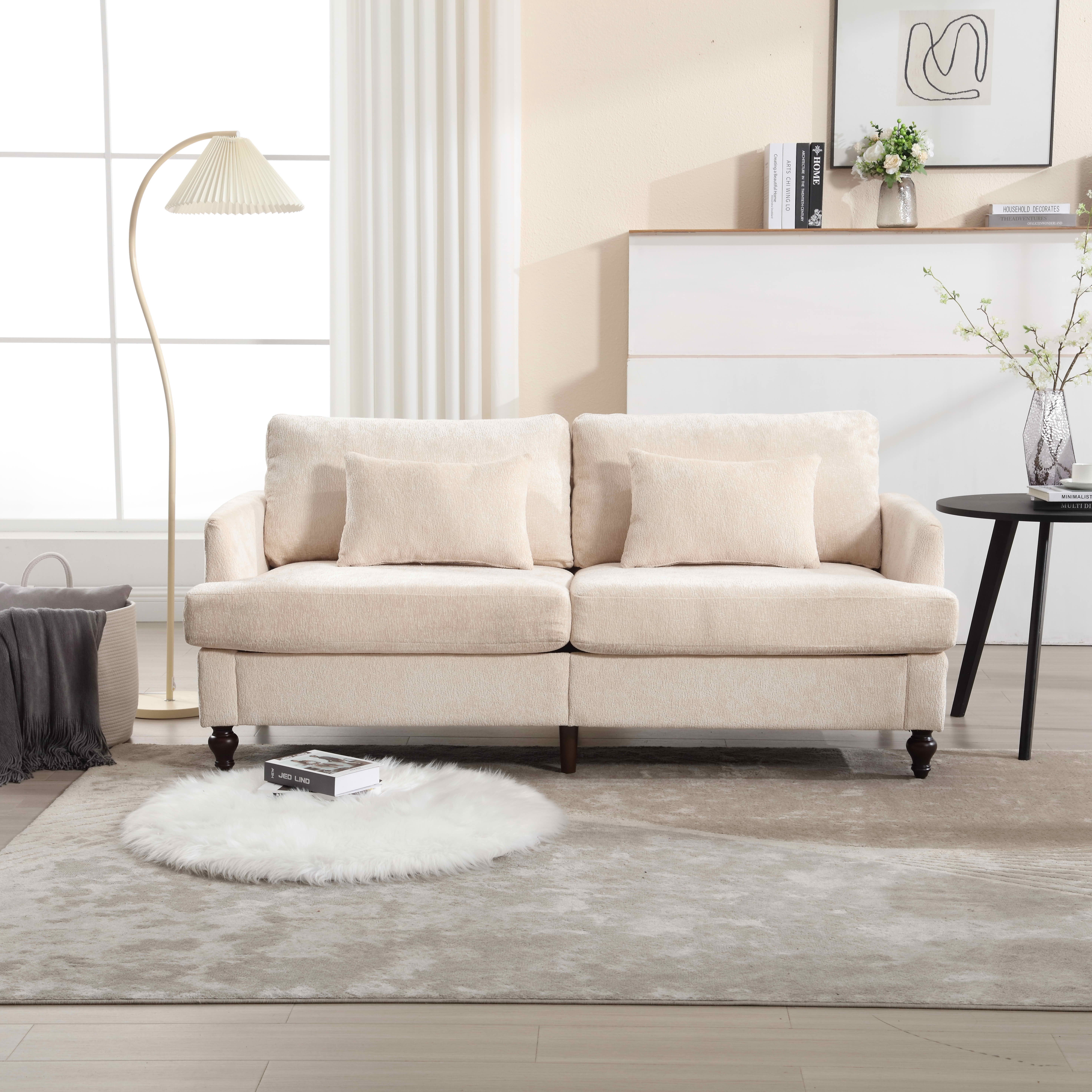 MAYEERTY Mid-Century Chenille 2-Seater Loveseat, Comfy Deep Seat Sofa with Brown Wood Feet for Small Living Room & Bedroom