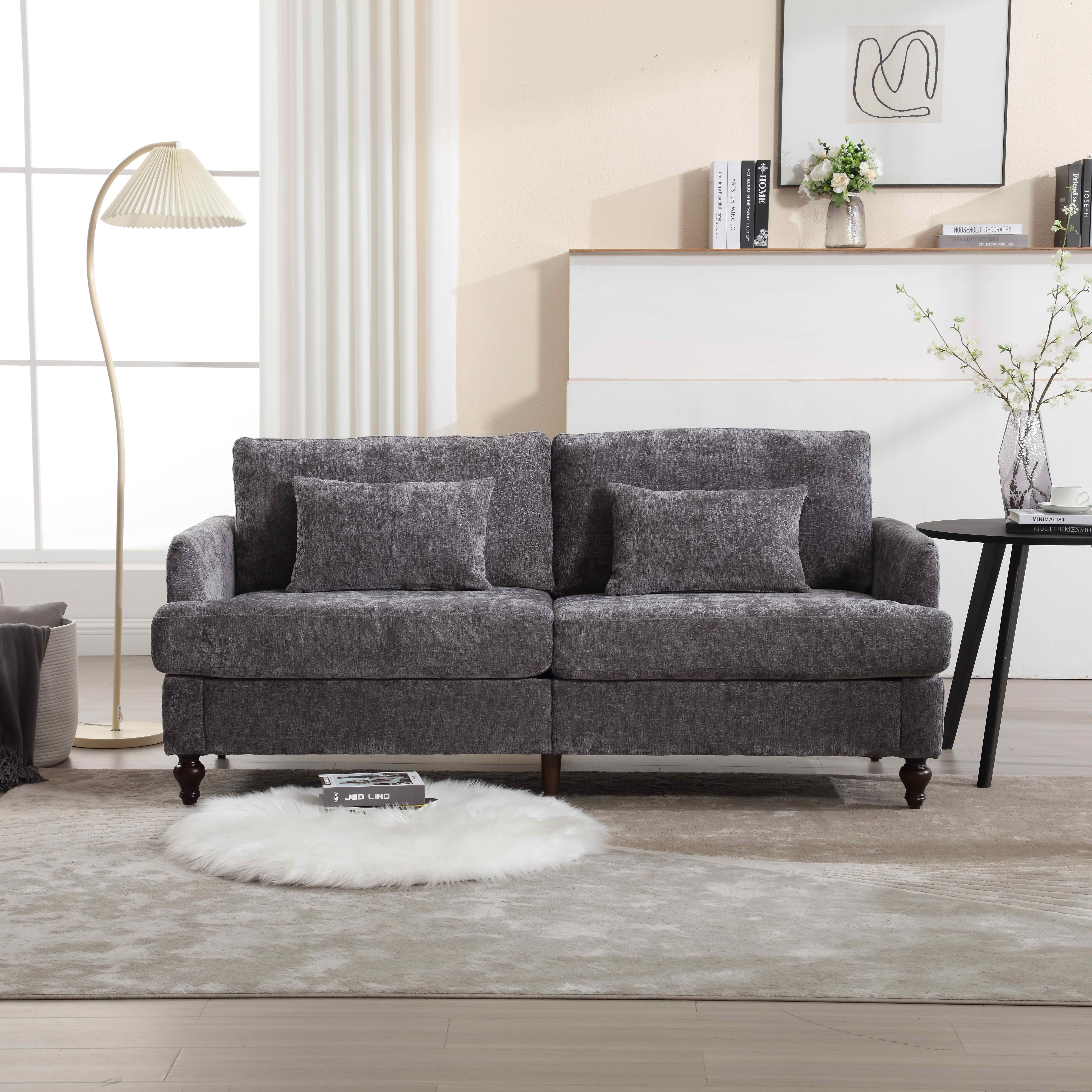 MAYEERTY Mid-Century Chenille 2-Seater Loveseat, Comfy Deep Seat Sofa with Brown Wood Feet for Small Living Room & Bedroom