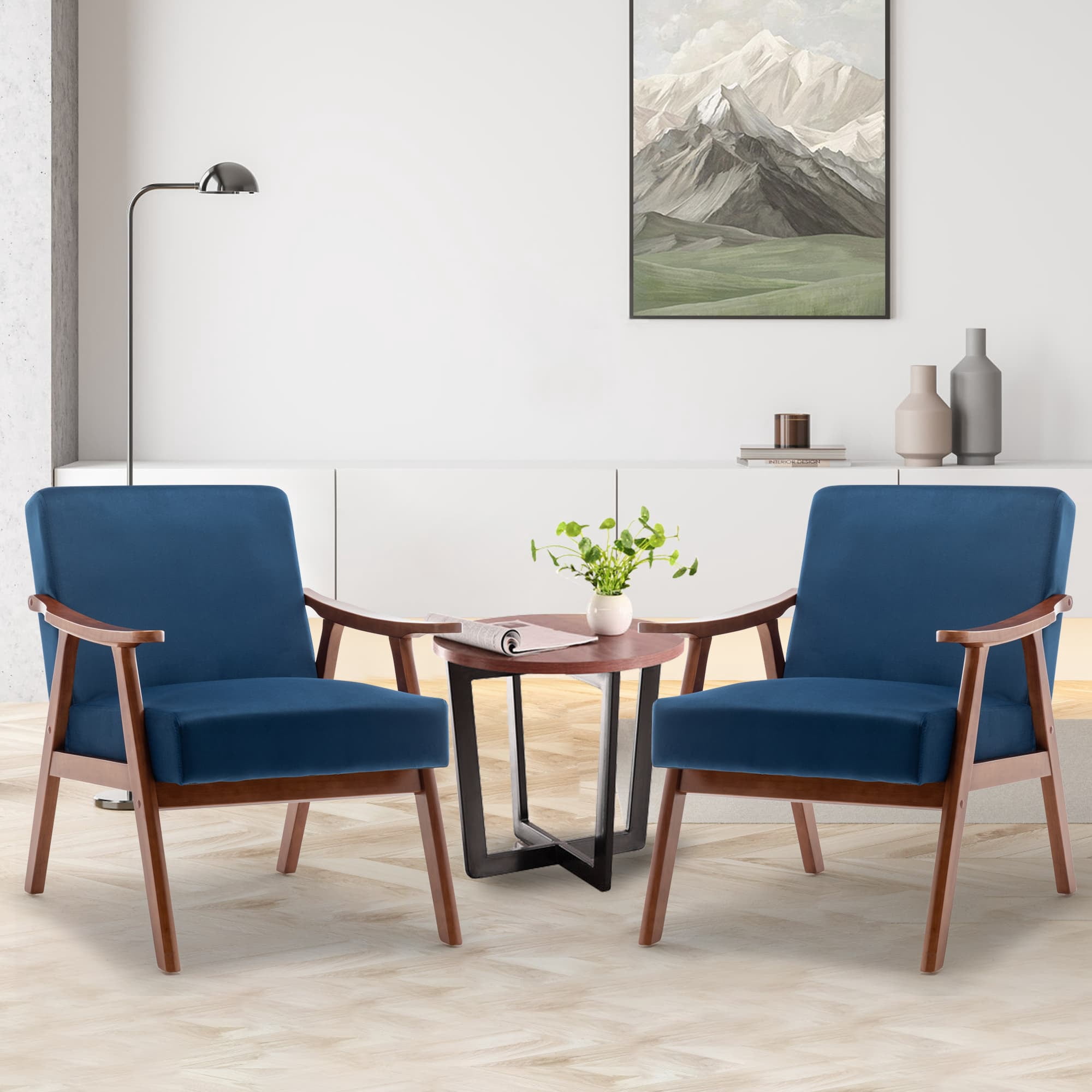 MAYEERTY Mid-Century Modern Chair Solid Wood Frame Accent Chair Extra-Thick Backrest Wingback Lounge Indoor Living Room Bedroom Reading Room