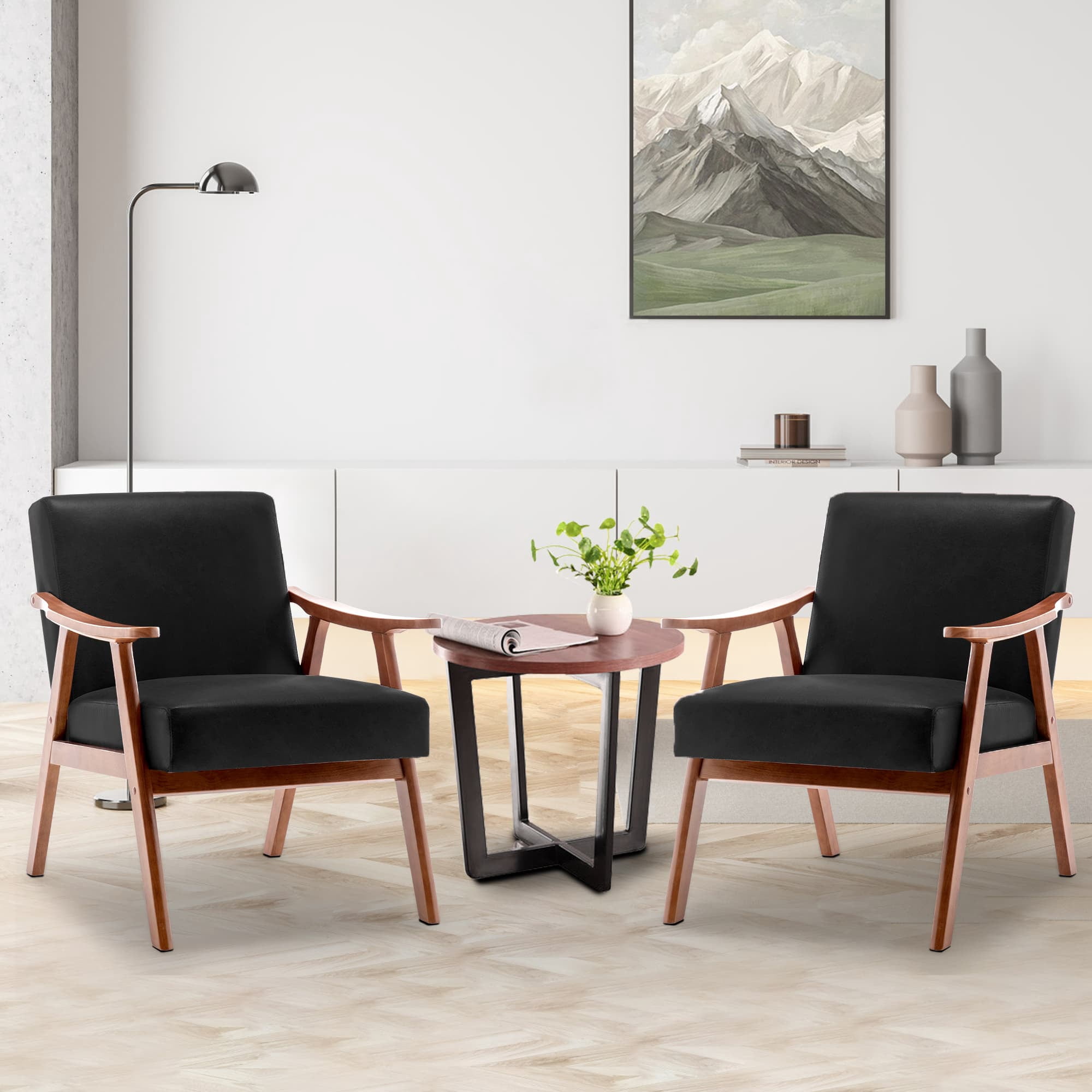 MAYEERTY Mid-Century Modern Chair Solid Wood Frame Accent Chair Extra-Thick Backrest Wingback Lounge Indoor Living Room Bedroom Reading Room