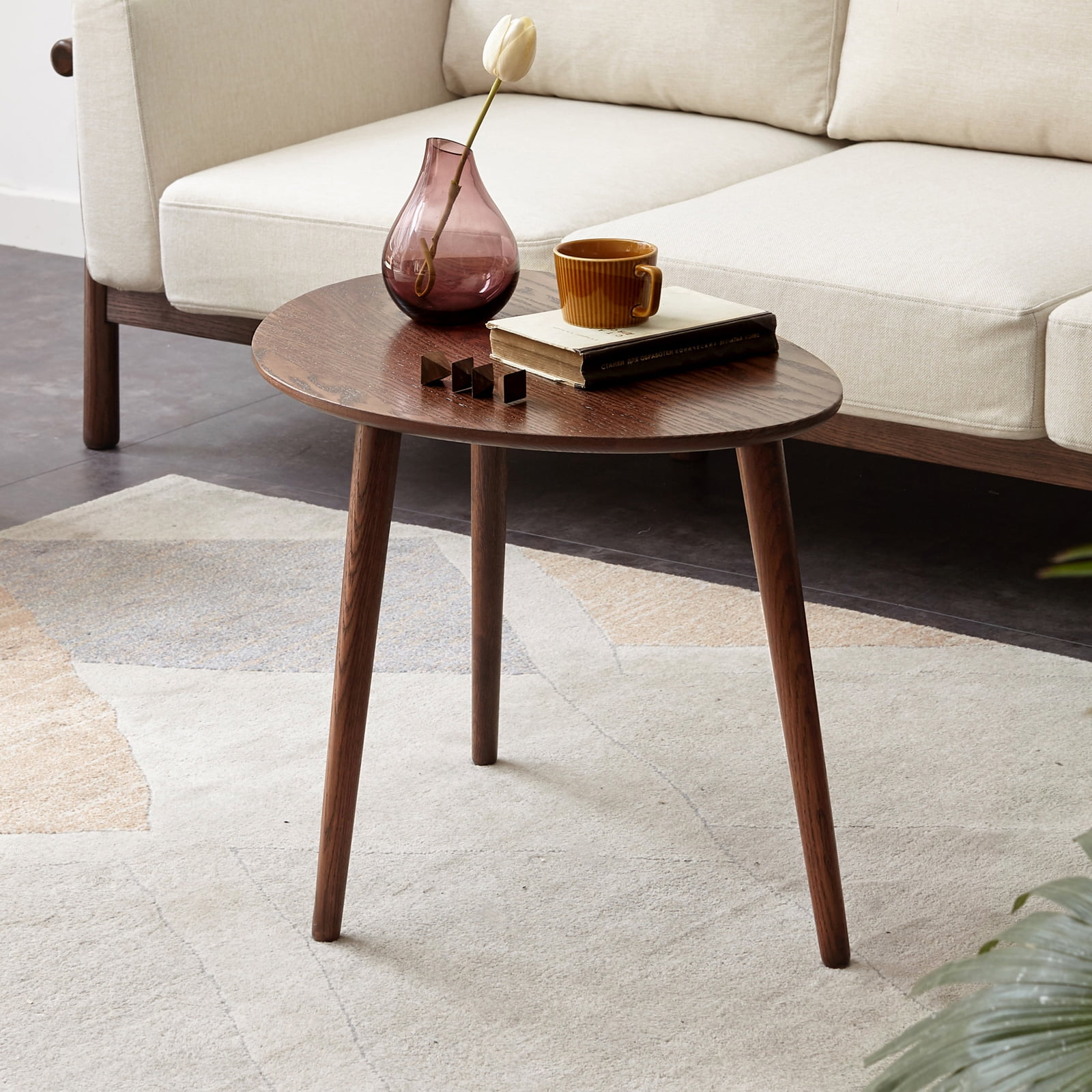 MAYEERTY Mid-Century Modern Solid Oak Coffee Table – Oval Pebble-Shaped Wooden Table for Living Room, Office, or Bedroom