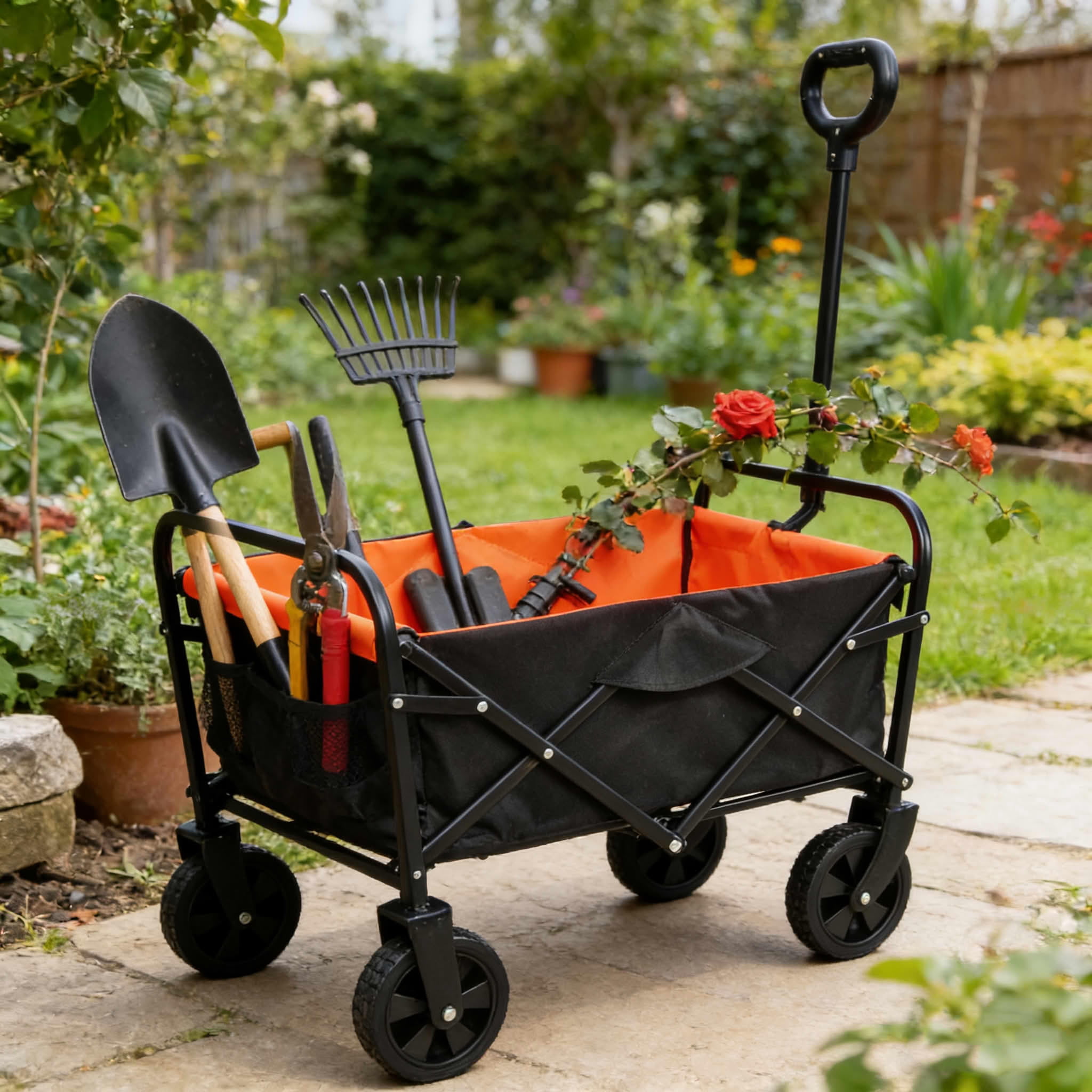 MAYEERTY Mini Folding Wagon Cart, 220LBS 600D Oxford Steel Frame, No Assembly for Garden Beach Shopping, Black-Yellow