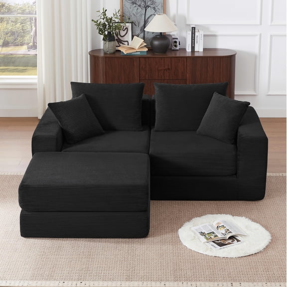 MAYEERTY Minimalist Corduroy Modular Sectional Cloud Sofa - Boneless Sleeper Couch for Customizable Living Spaces, Black