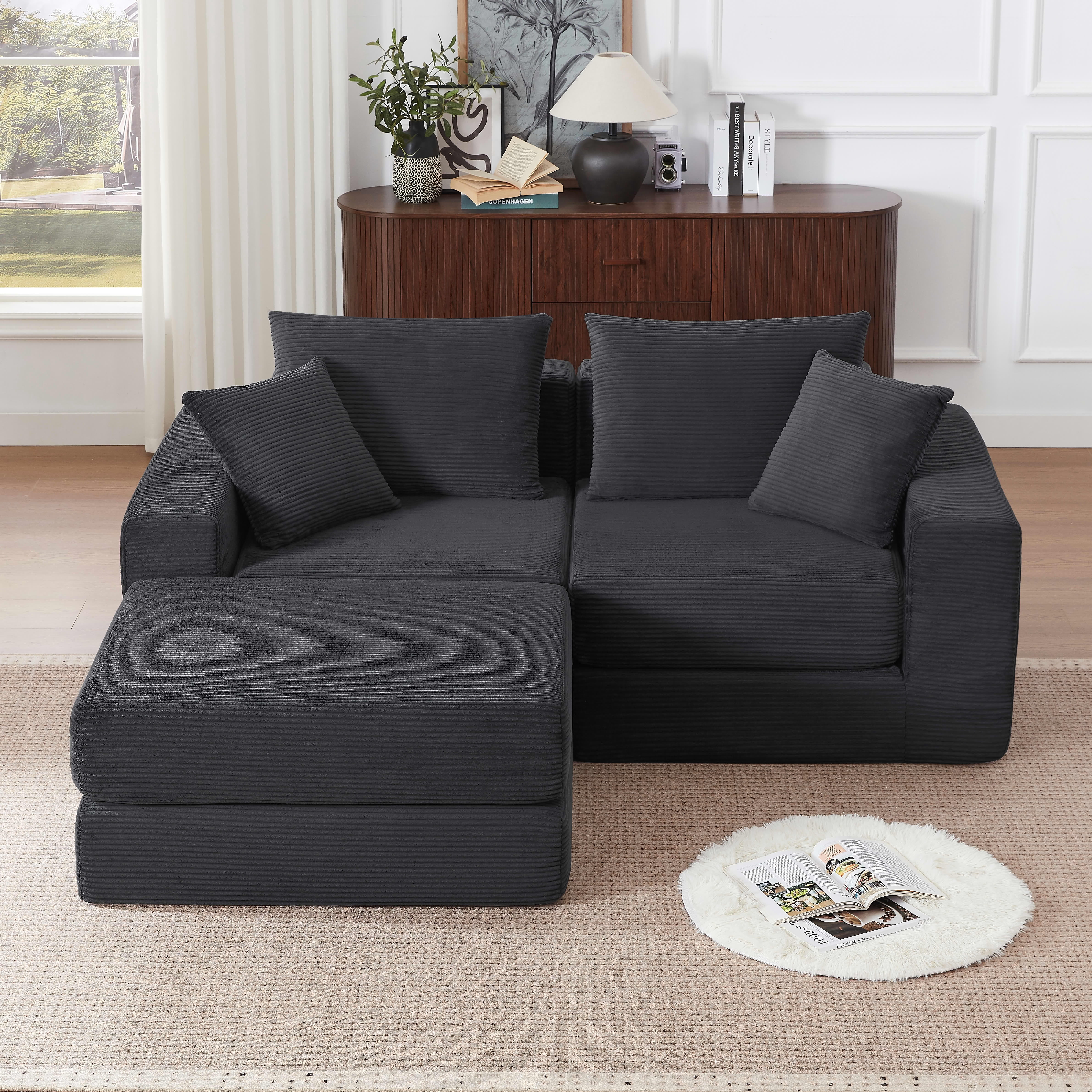 MAYEERTY Minimalist Corduroy Modular Sectional Cloud Sofa - Boneless Sleeper Couch for Customizable Living Spaces, Gray