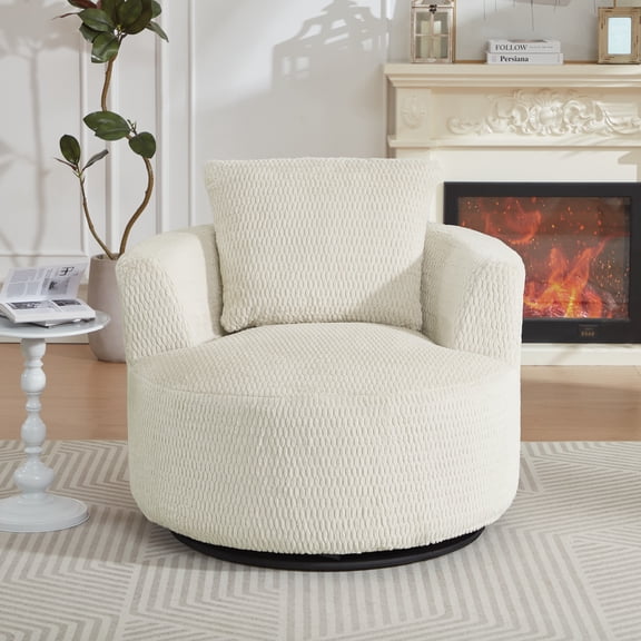 MAYEERTY Mnimalist Round Swivel Sofa Chair, Modern & Comfy Compressible Seating for Living Room, 39" Cream