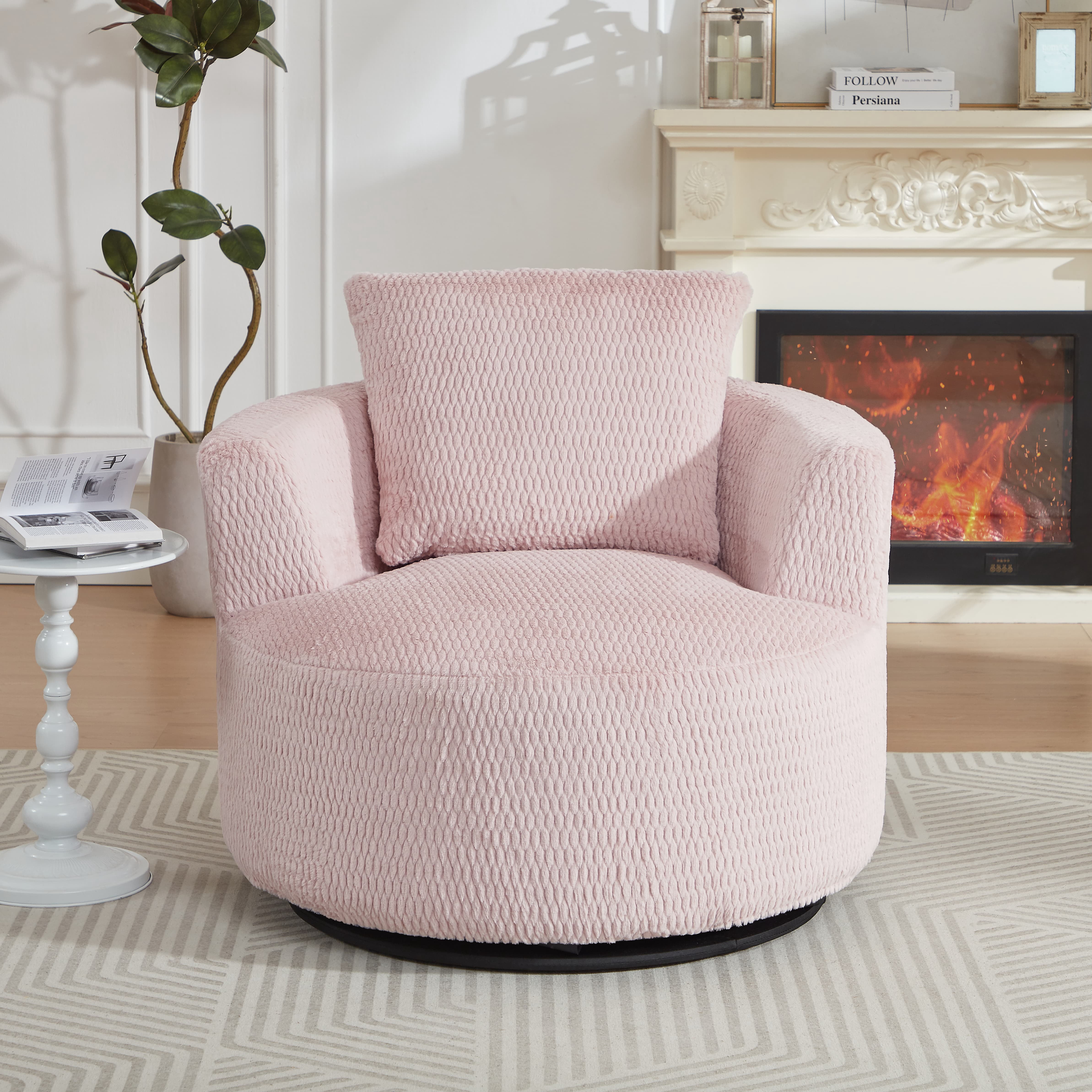 MAYEERTY Mnimalist Round Swivel Sofa Chair, Modern & Comfy Compressible Seating for Living Room, 39" Pink