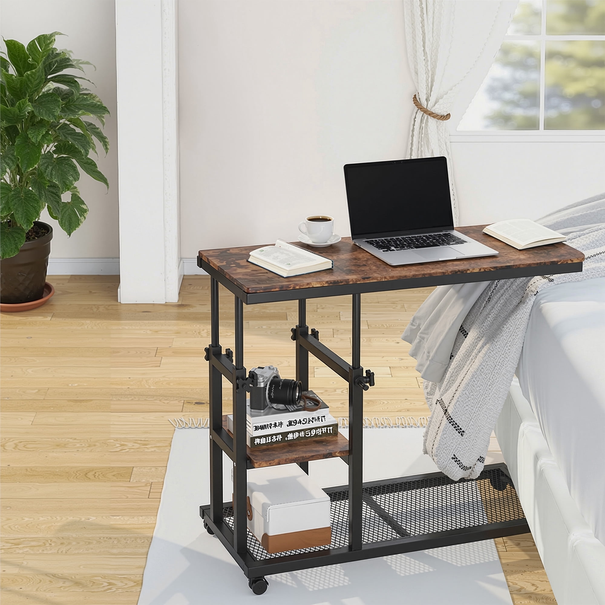 MAYEERTY Mobile C End Table, 26"-34.5" Height Adjustable Couch Snack Table