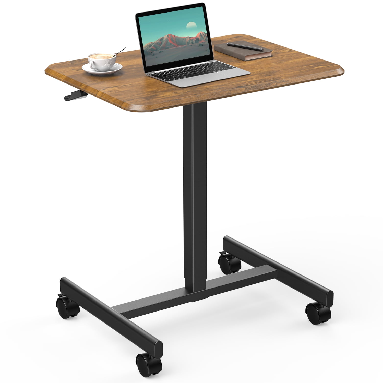 MAYEERTY Mobile Laptop Stand Rolling Desk with Adjustable Height for Home, Office, Brown