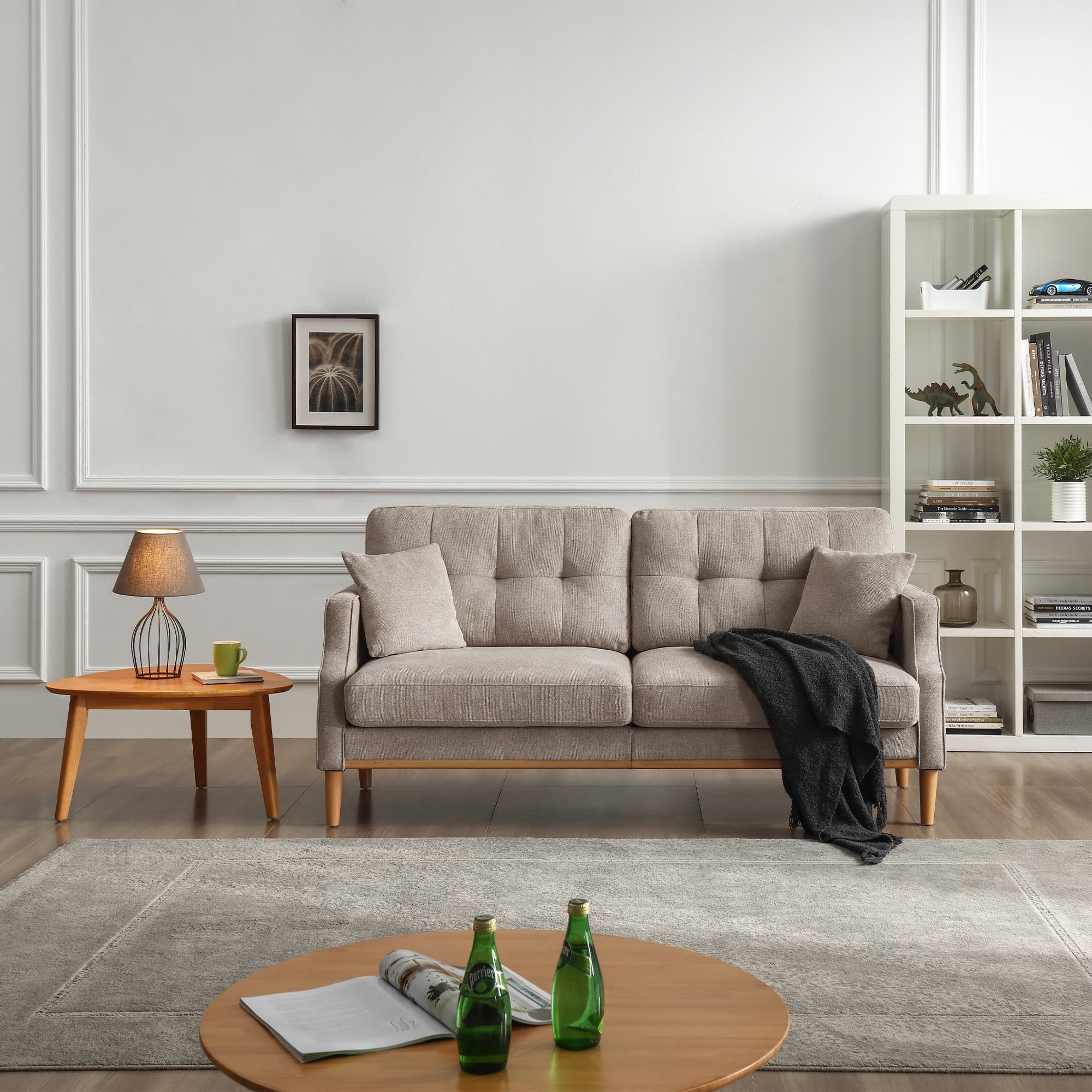 MAYEERTY Modern 3-Seater Sofa for Living Room with Waterproof Fabric and USB Charging Ports, 70*32*35"Cream
