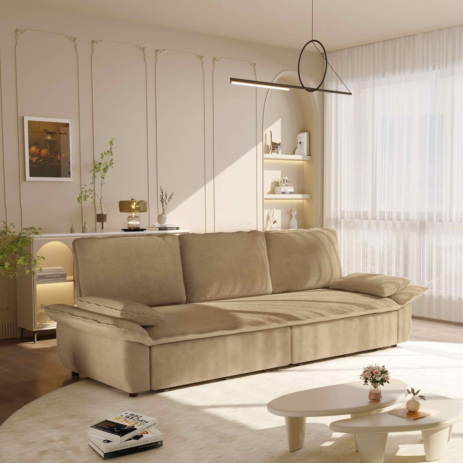 MAYEERTY Modern 73.2‑Inch Queen‑Size Pull‑Out Sleeper Sofa Bed, 3‑in‑1 Multi‑Functional Convertible Velvet Loveseat Couch for Living Rooms and Bedrooms