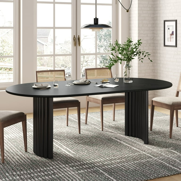 MAYEERTY Modern Oval Black Dining Table with Arc