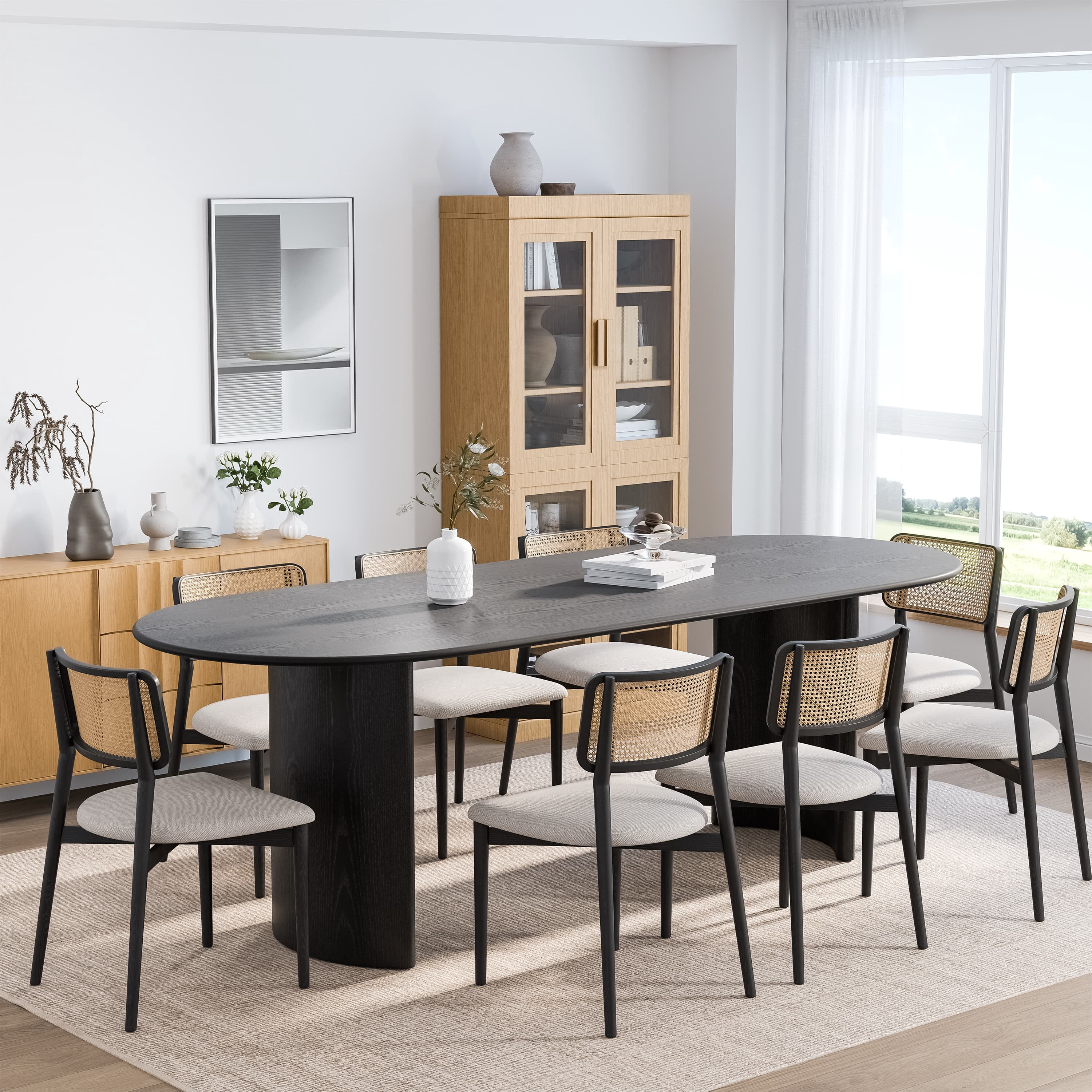 MAYEERTY Modern 79*33.5*30" Oval Black Dining Table with Arc - shaped Legs, Seats 6