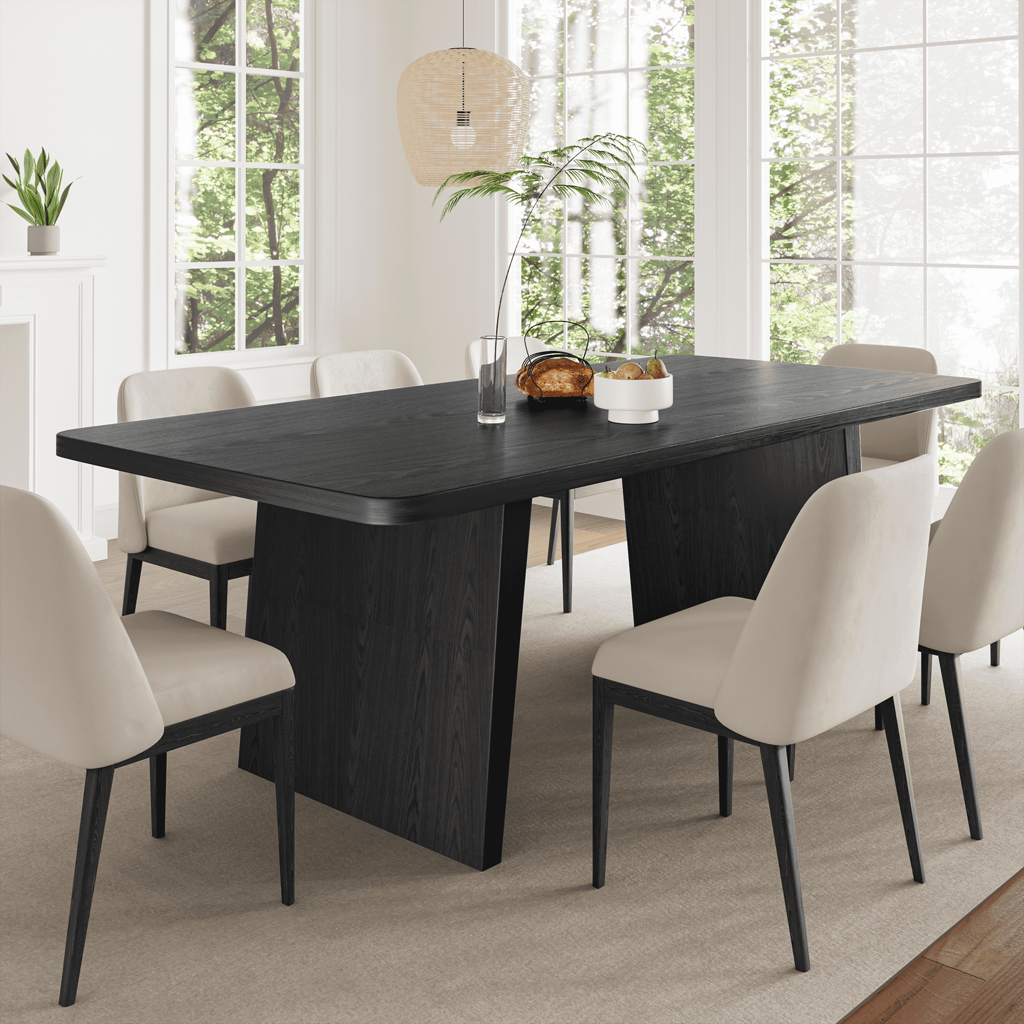 MAYEERTY Modern 79*36*29" Black Rectangular Dining Table with Splayed Legs, Seats 8