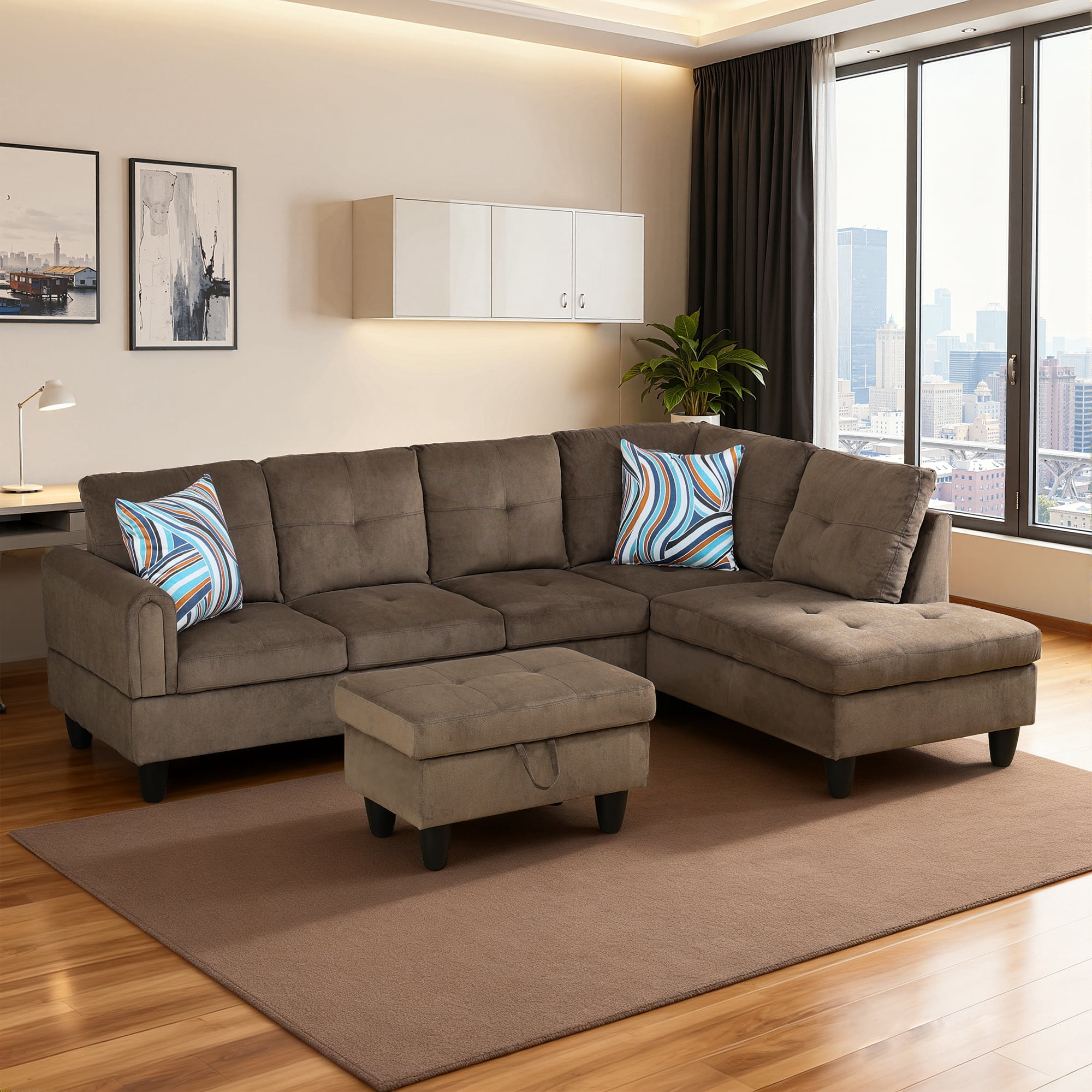 MAYEERTY Modern Adult 3-Piece Couch Living Room Sofa Set，Brown