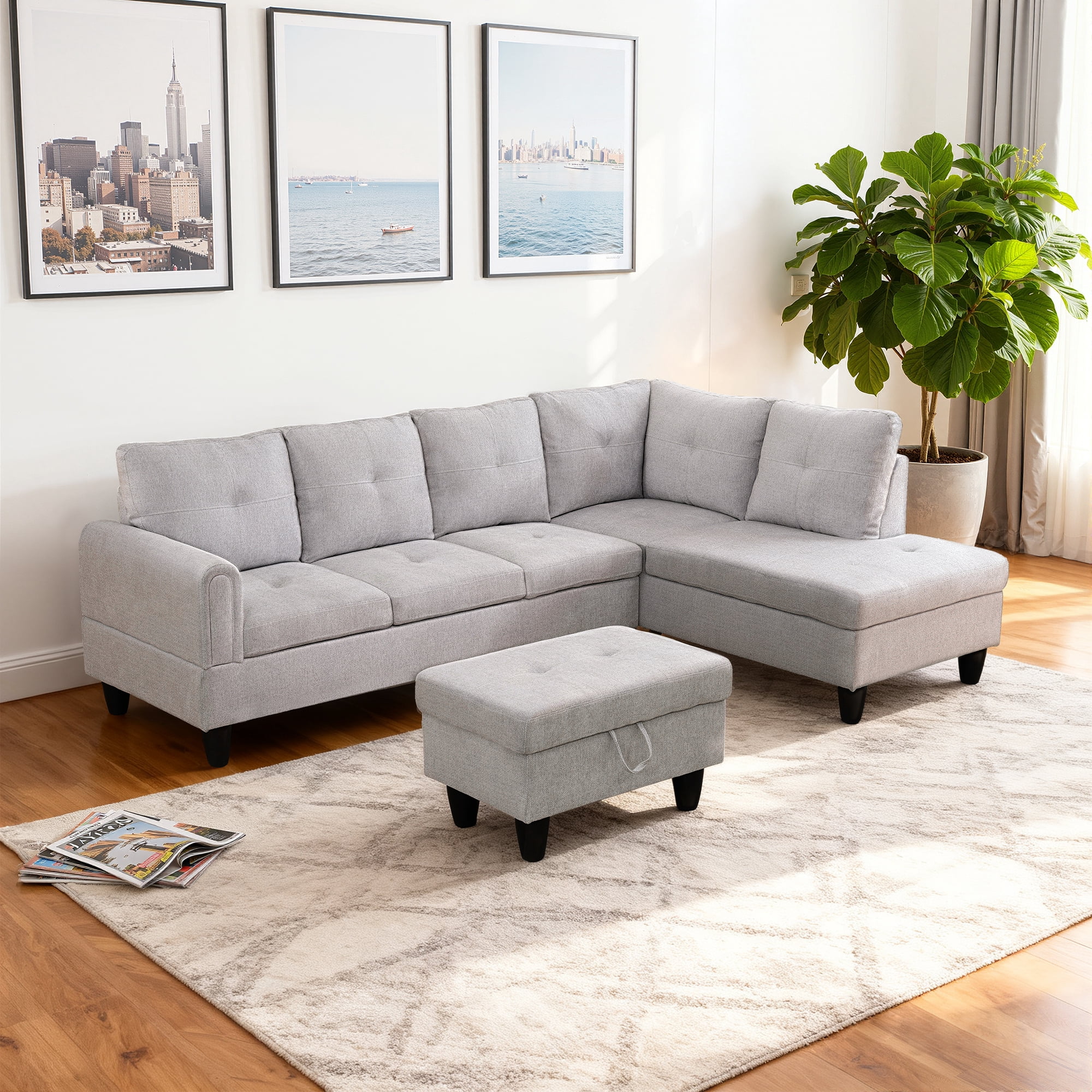 MAYEERTY Modern Adult 3-Piece Couch Living Room Sofa Set，Grey