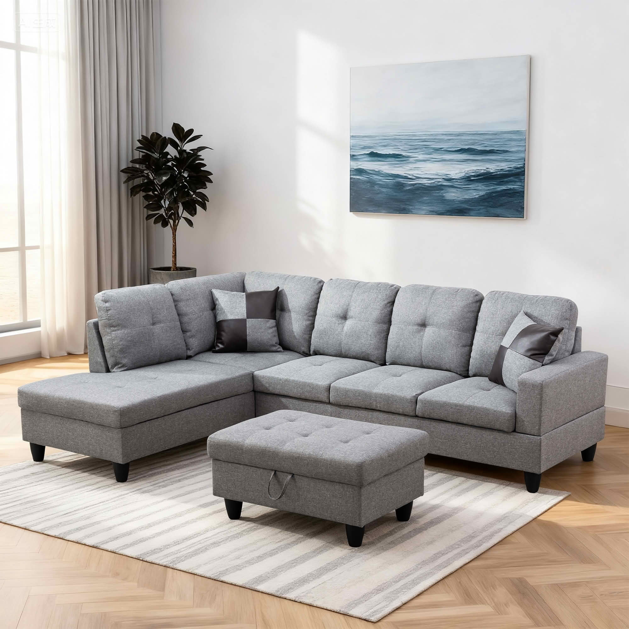 MAYEERTY Modern Adult 3-Piece Couch Living Room Sofa Set，Grey