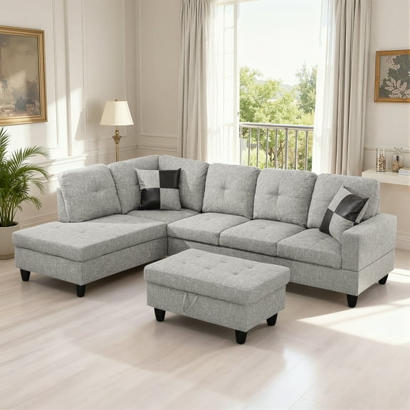 MAYEERTY Modern Adult 3-Piece Couch Living Room Sofa Set，Grey