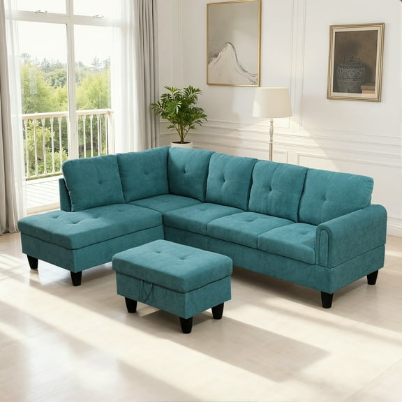 MAYEERTY Modern Adult 3-Piece Couch Living Room Sofa Set，Teal Blue