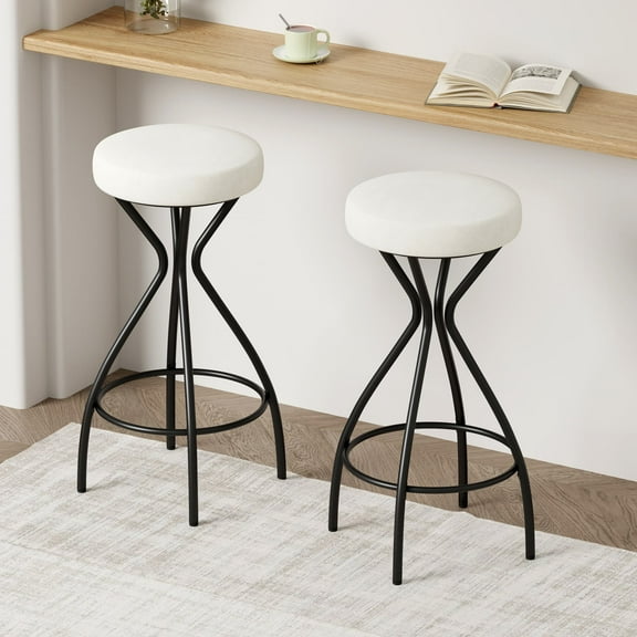 MAYEERTY Modern Backless Bar Stools Set of 2 - Round Upholstered Velvet Counter Stools for Kitchen Island