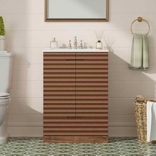 MAYEERTY Modern Bathroom Dressing Table Ceramic Basin Bottom-mounted Cabinet 2 Doors 1 Drawer