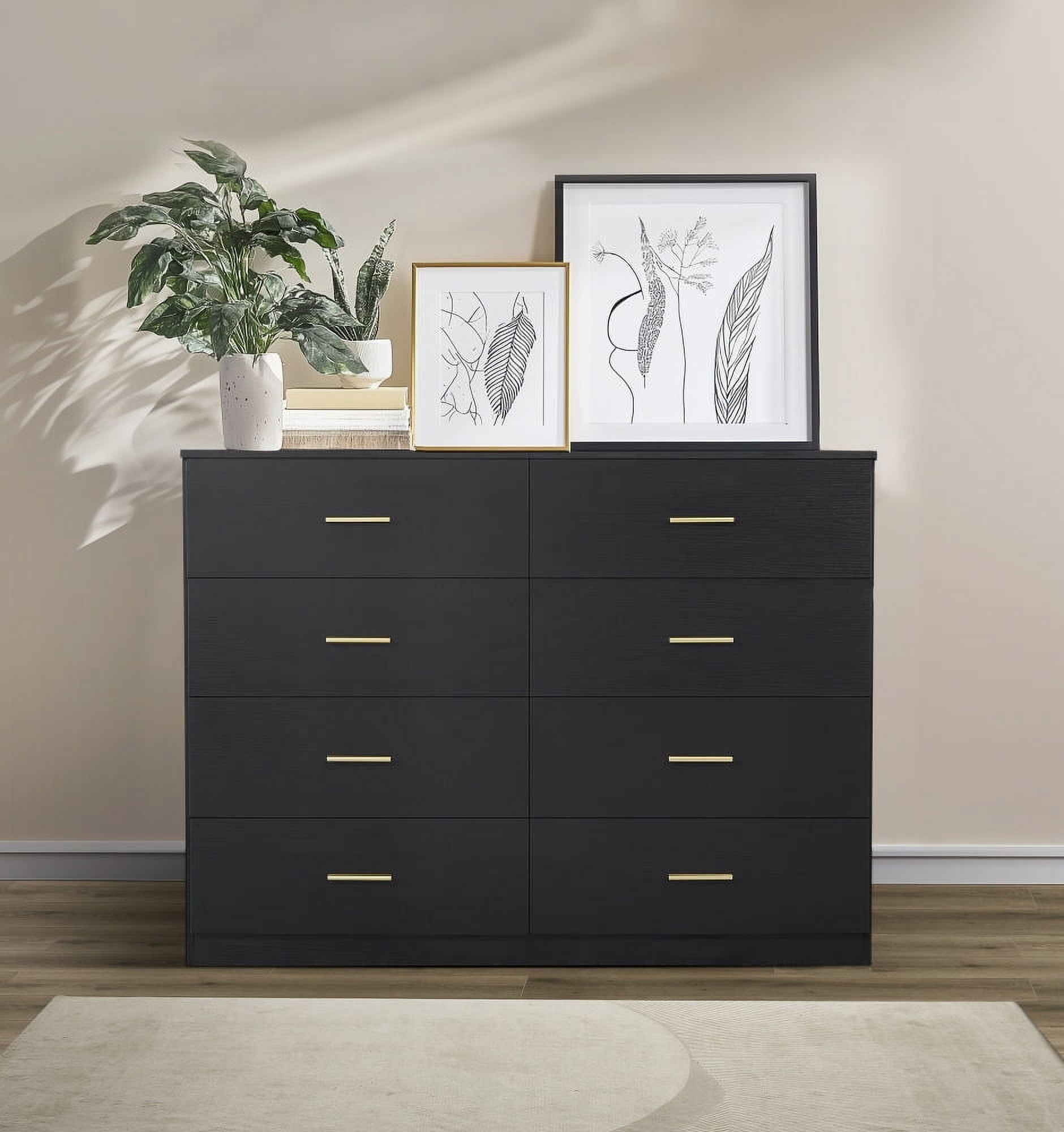 MAYEERTY Modern Black 8-Drawer Dresser - Wide Chest with Ample Storage, Sturdy & Safe