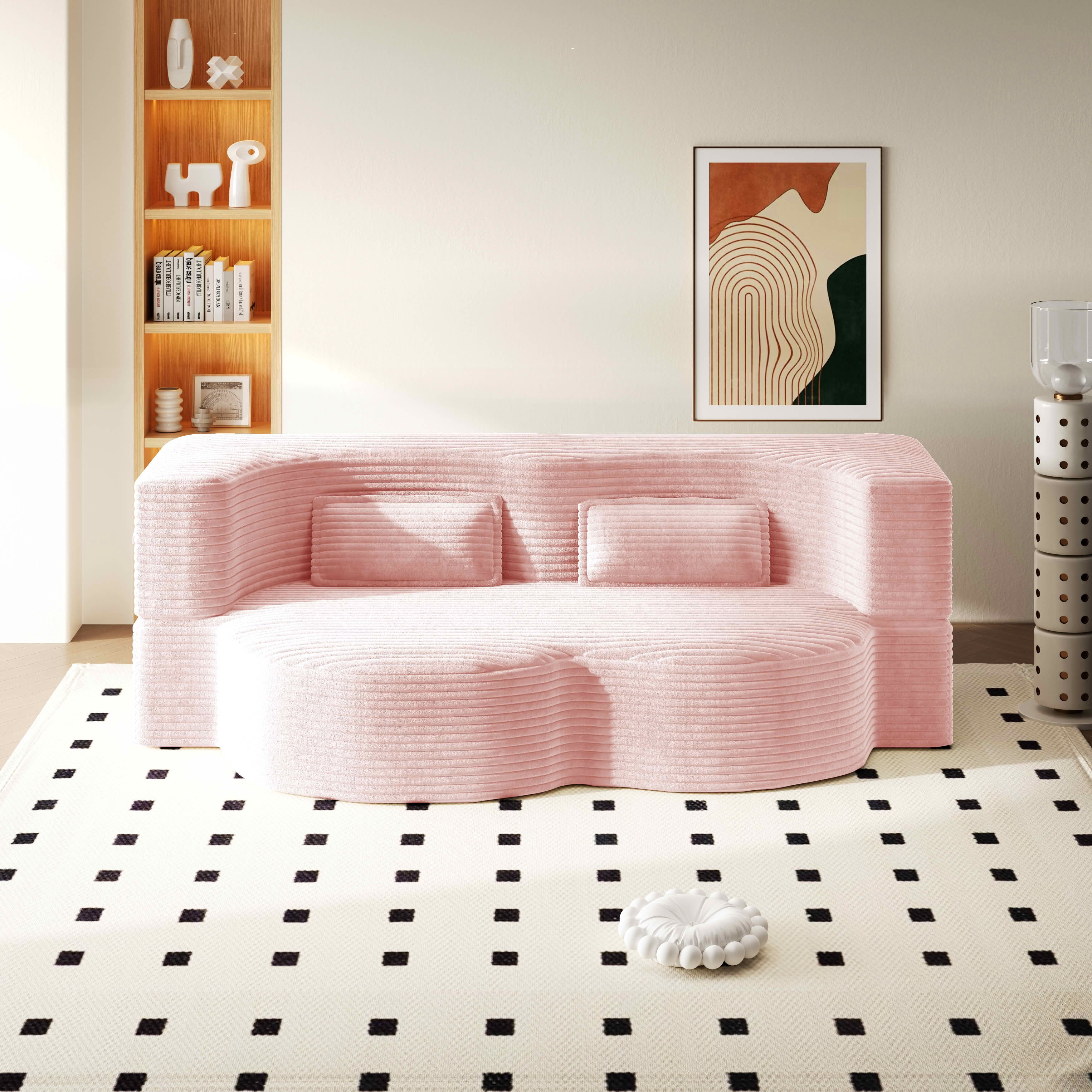 MAYEERTY Twin Corduroy Foldable Foam Floor Sofa Bed, Zero Assembly Vacuum Compressed Sleeper with 2 Pillows